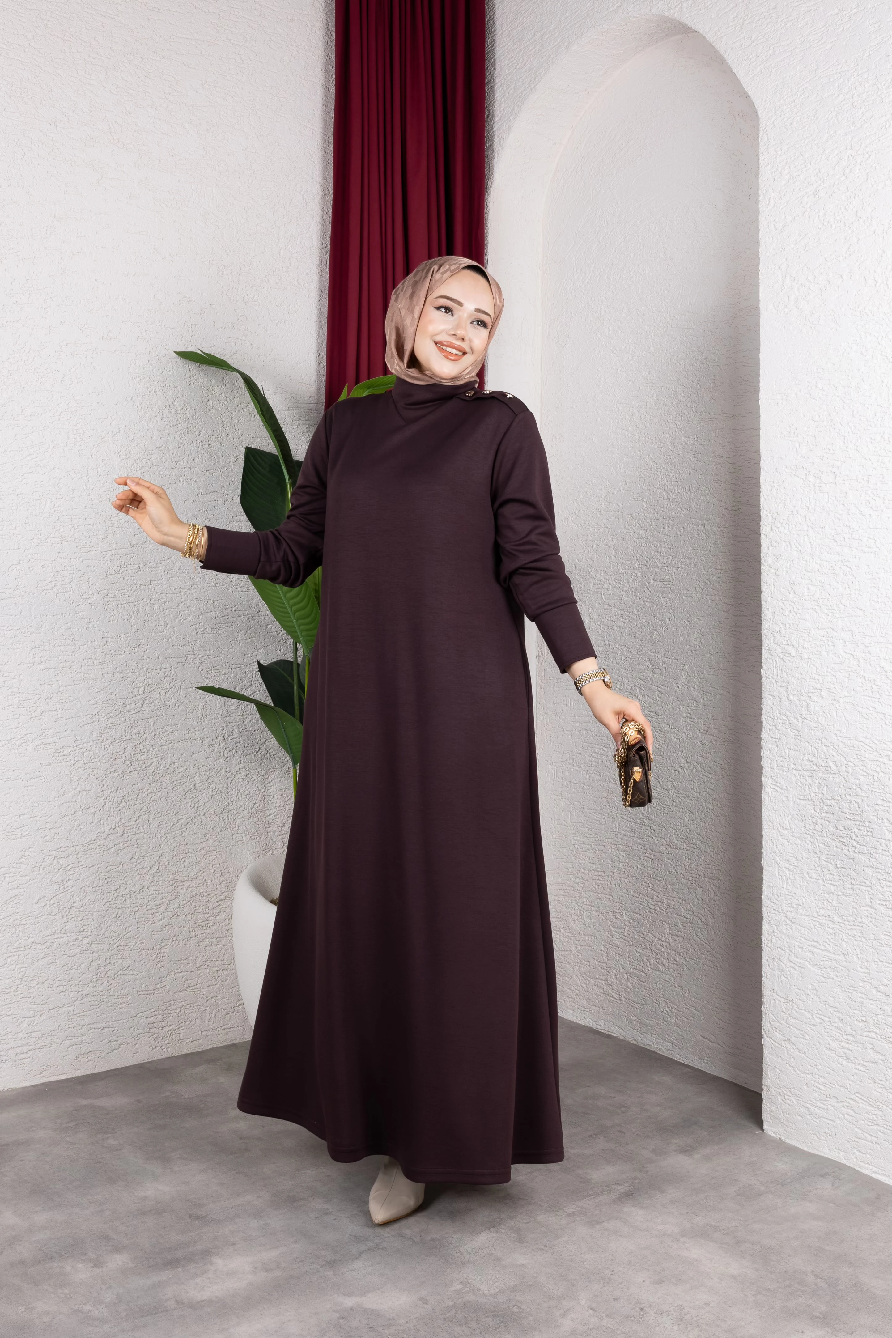 Düğmeli Modal Elbise