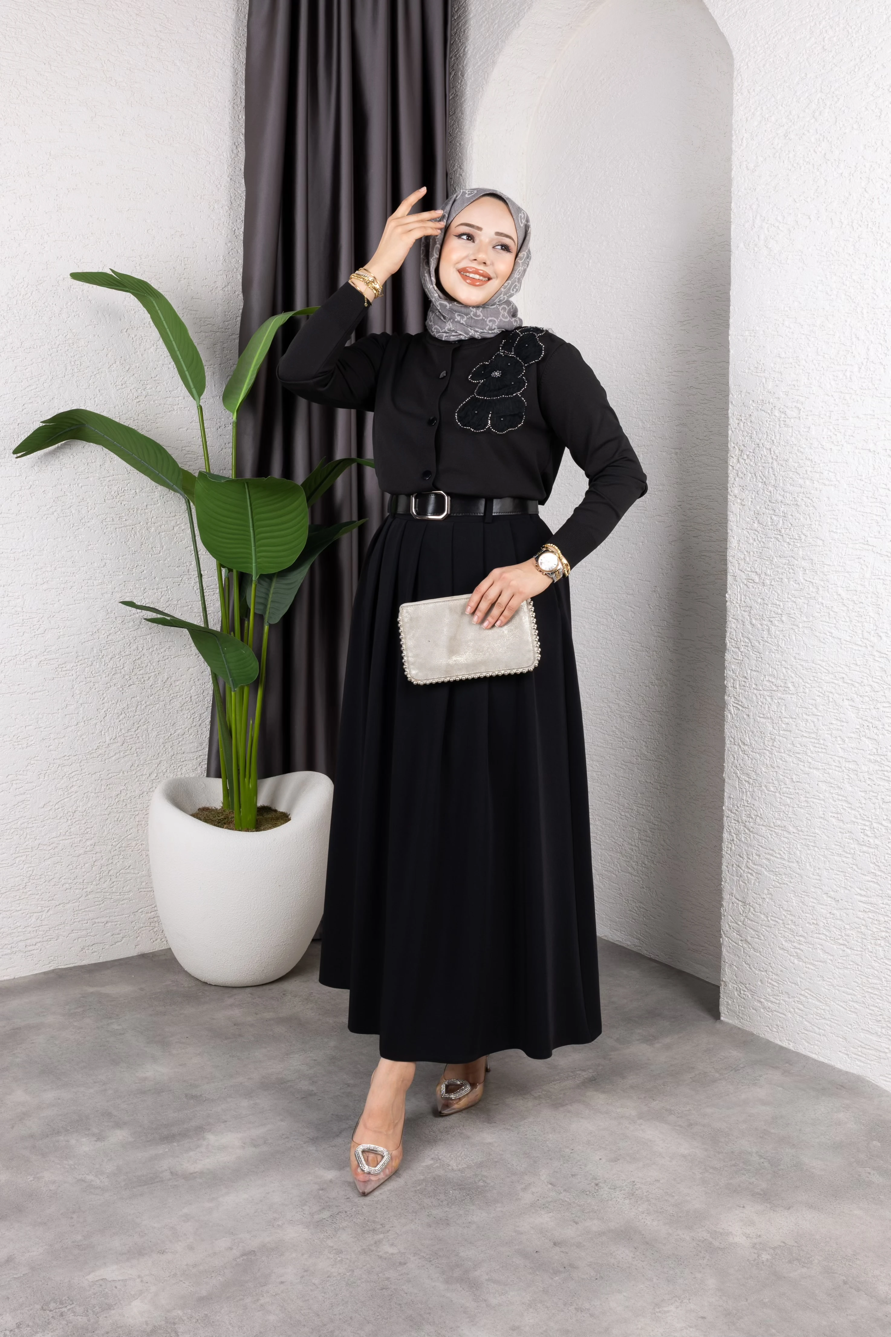 Muse Pileli Etek - Siyah