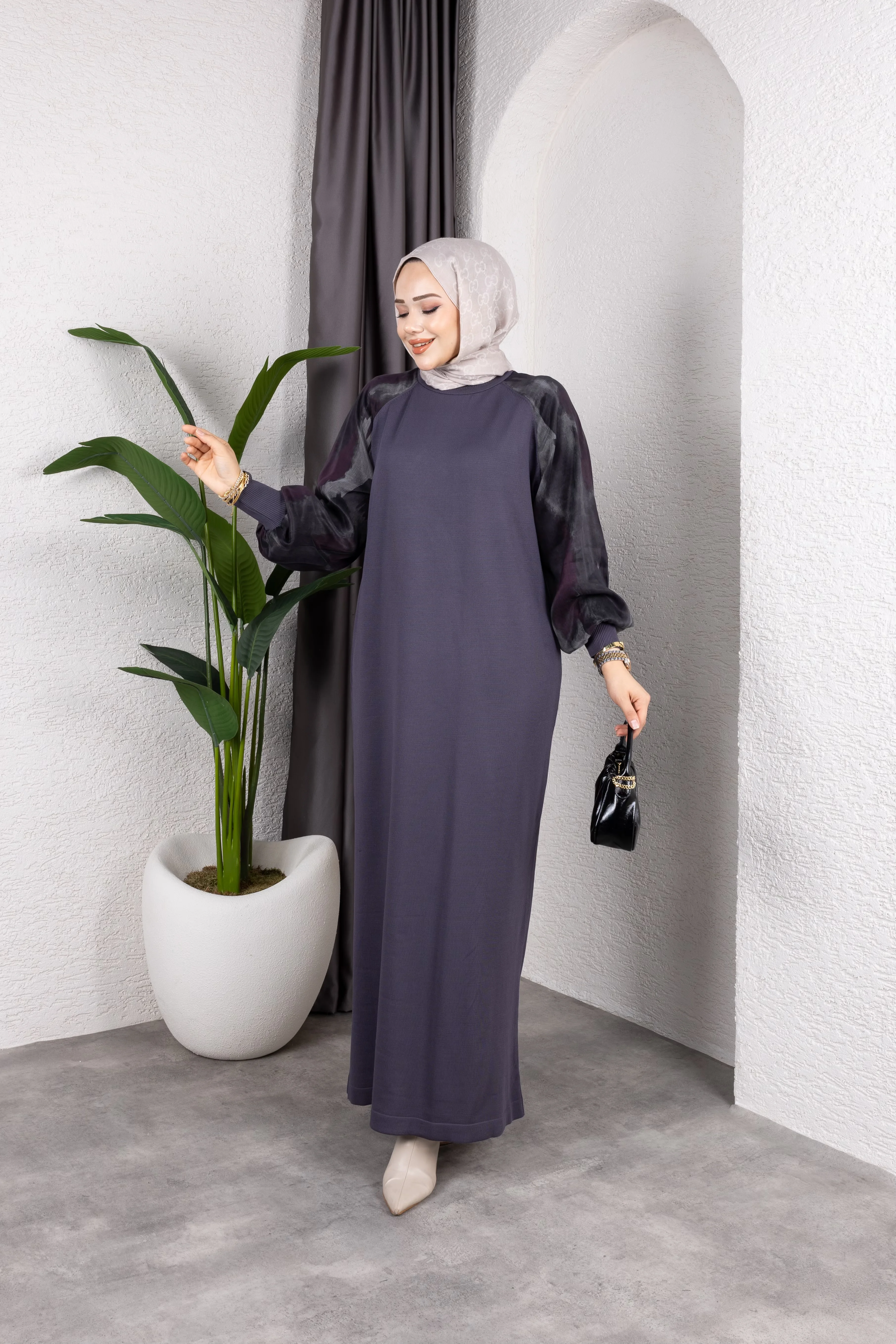 Kolu Desenli Merserize Elbise