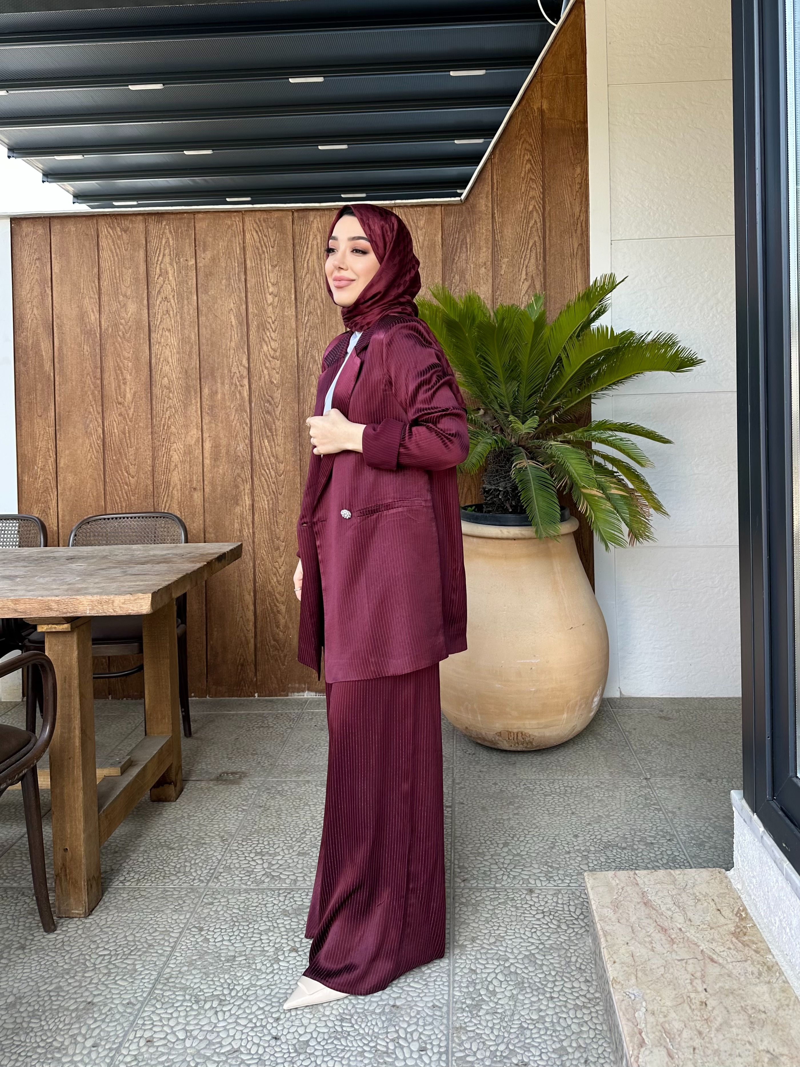Premium Simli Ceket Takım - BORDO