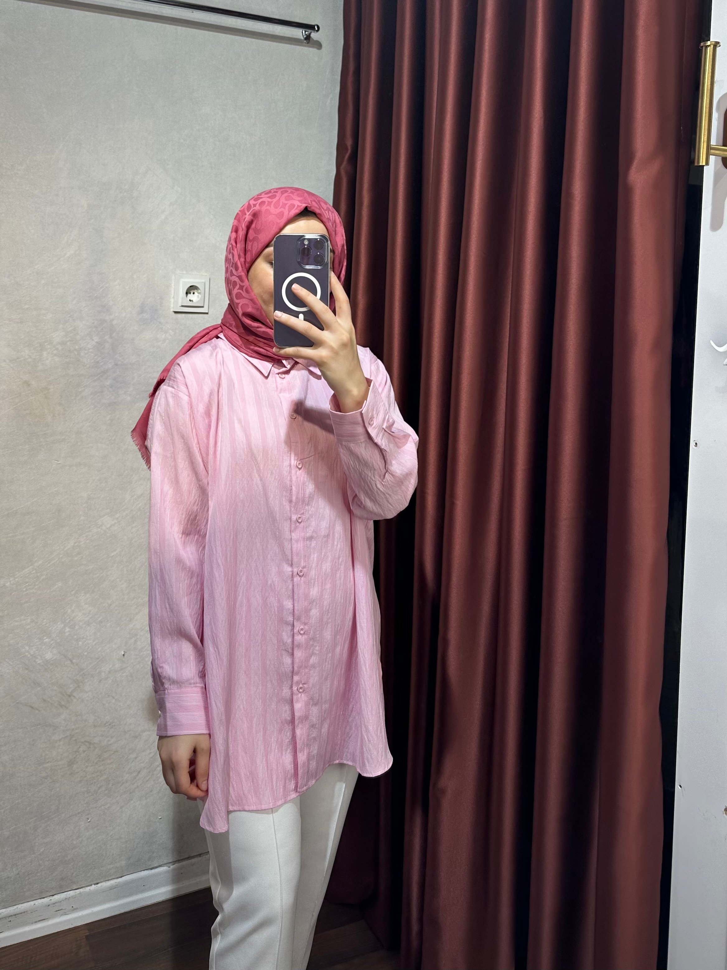 Dökümlü Gömlek - PEMBE