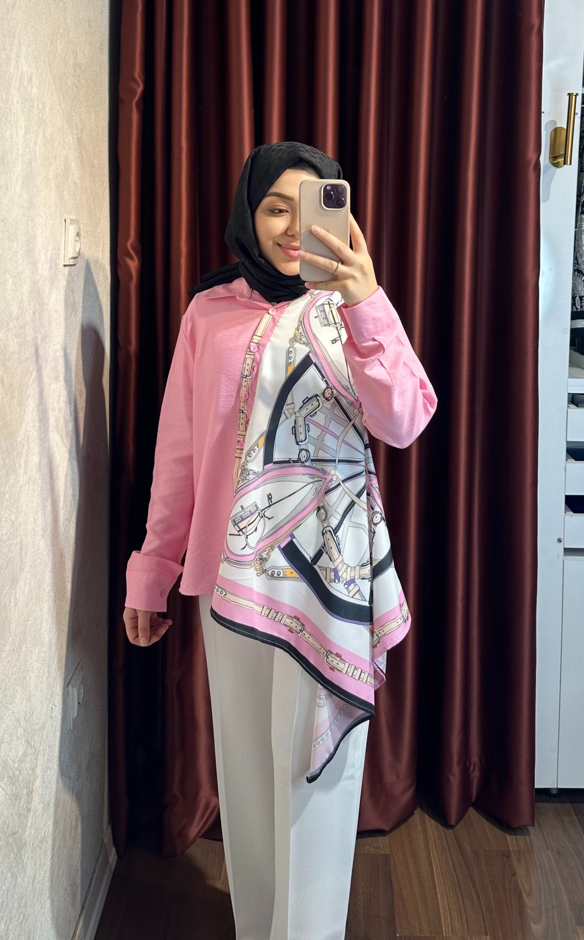 Şal Desen Gömlek - Pembe