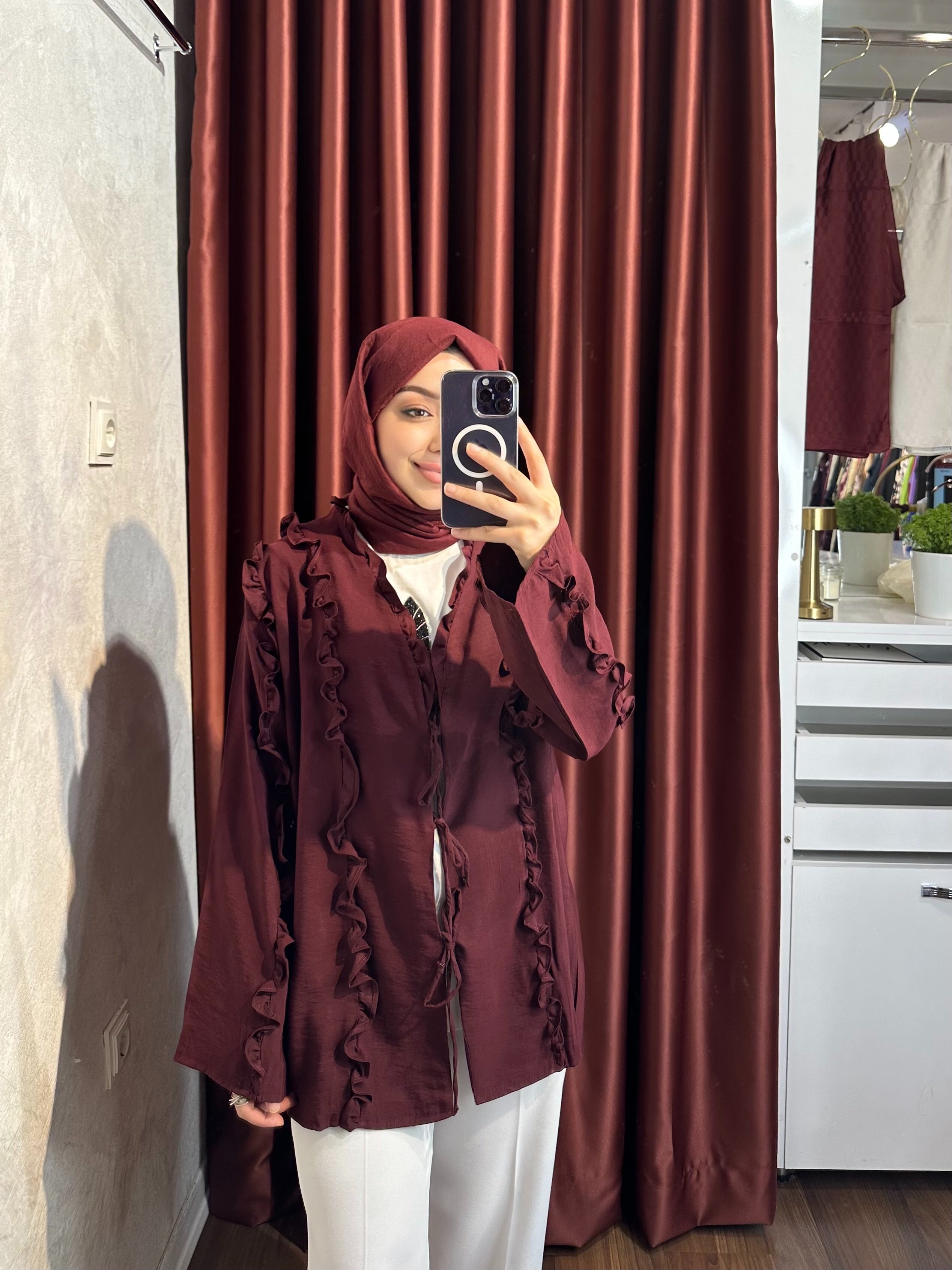 Fırfır Bağlamalı Kimono - BORDO