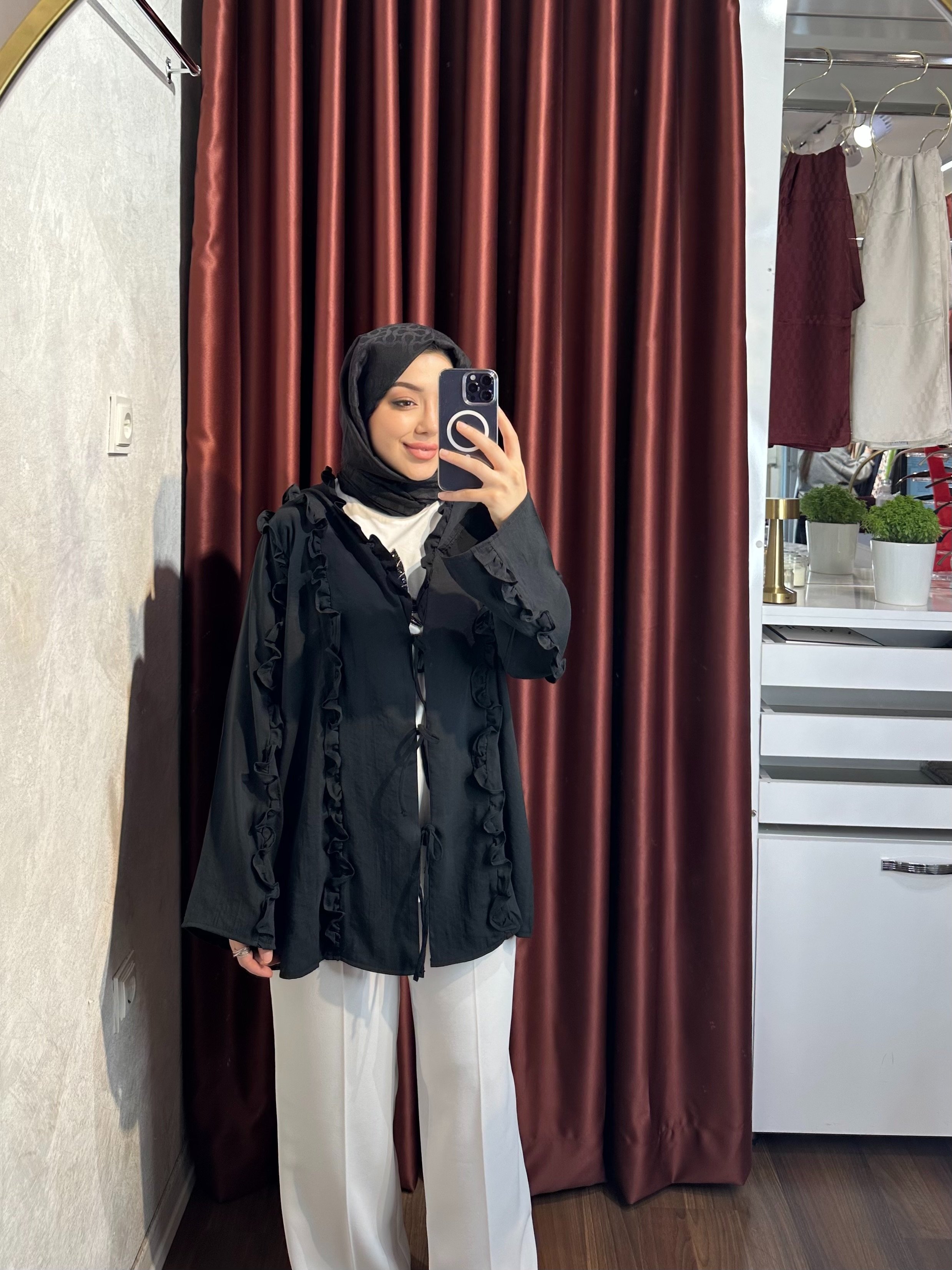 Fırfır Bağlamalı Kimono - Siyah