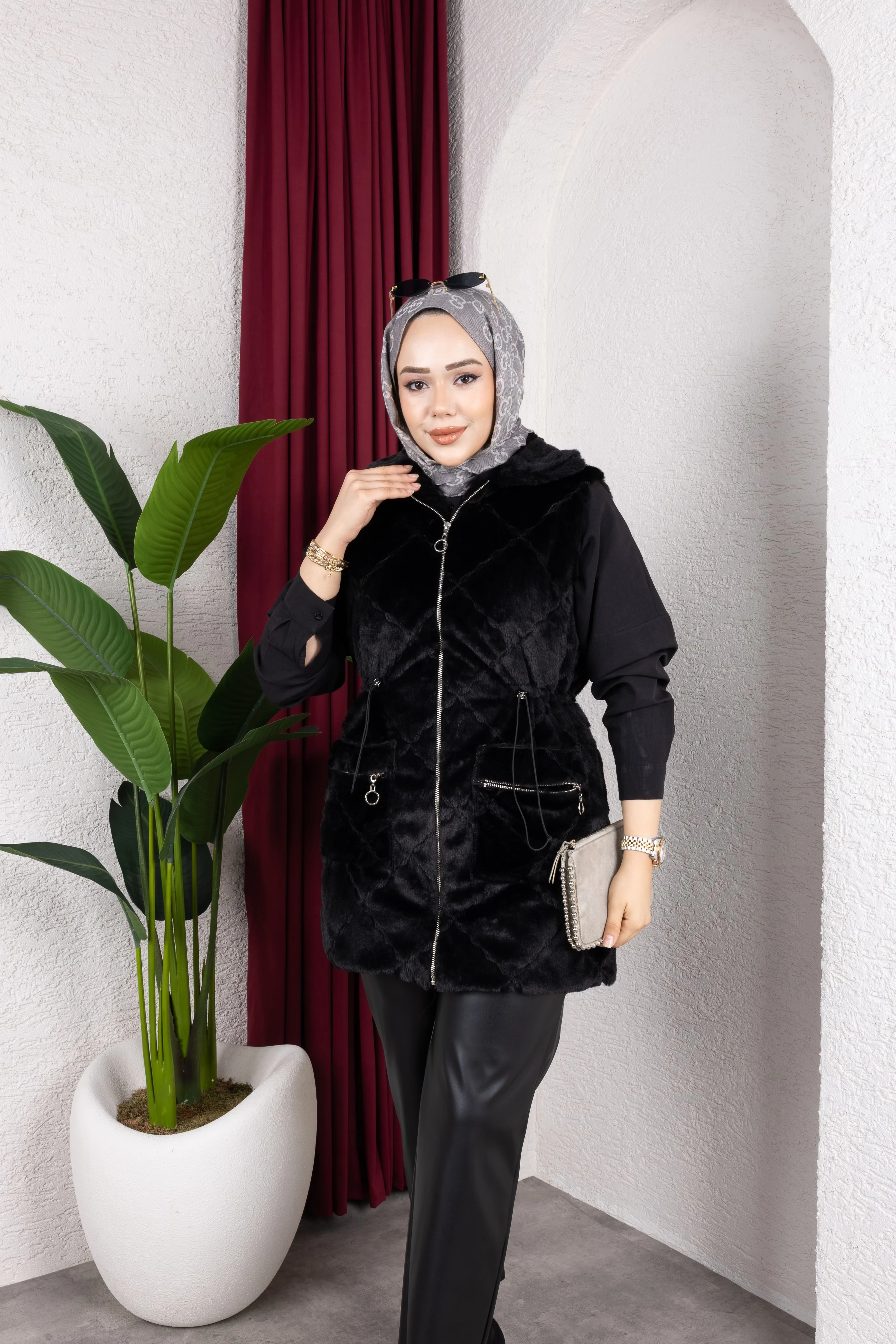 Beli Büzgülü Kürk Yelek