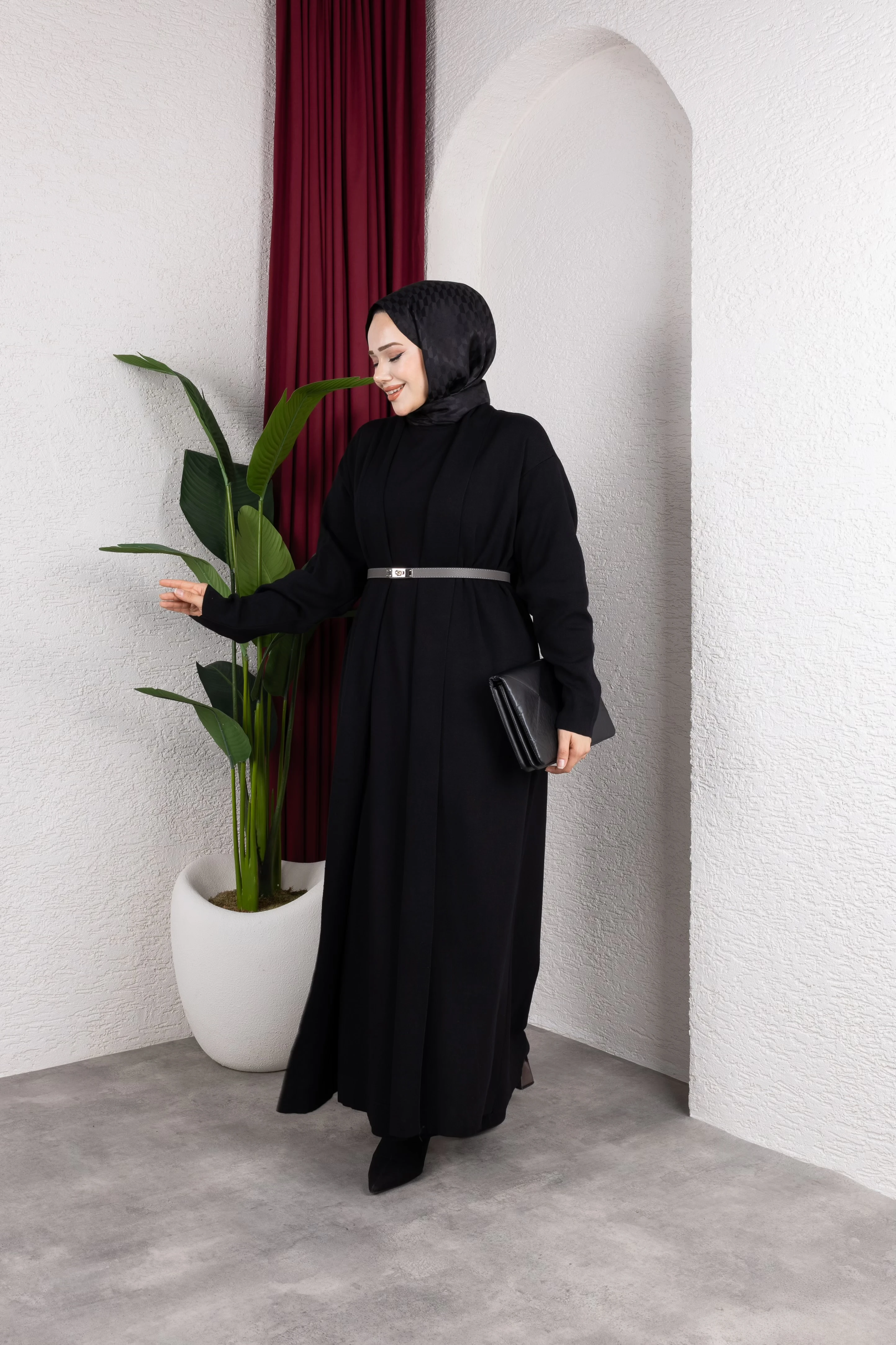 Sera İkili Çelik Örme Elbise - Siyah