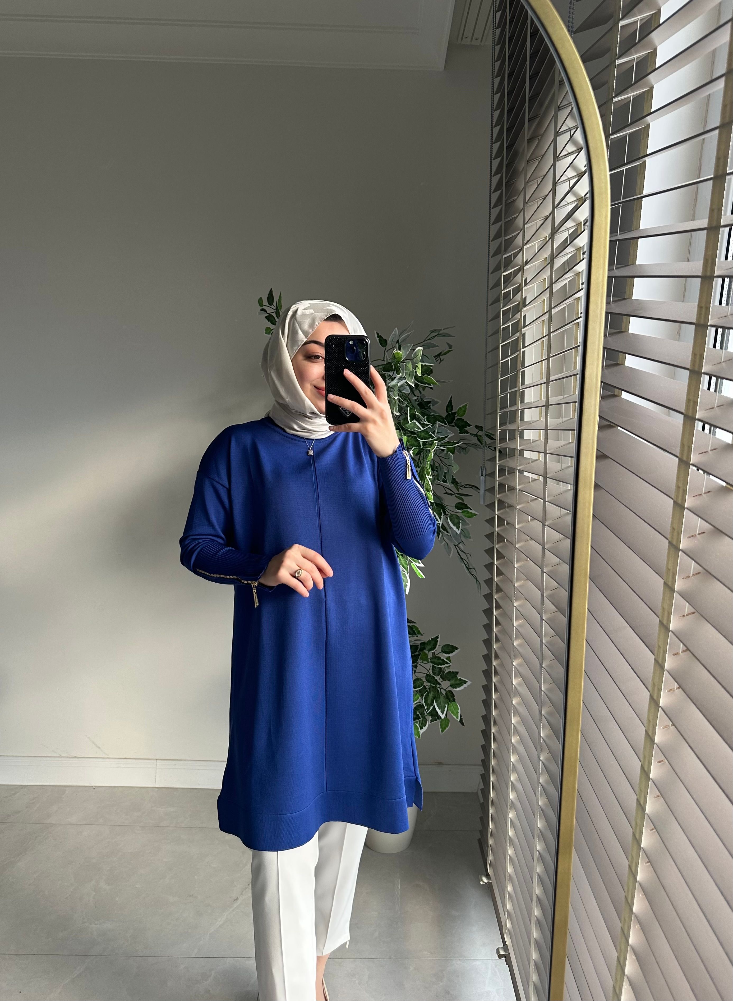 Kolları Fermuar Detaylı Merserize  - KREM