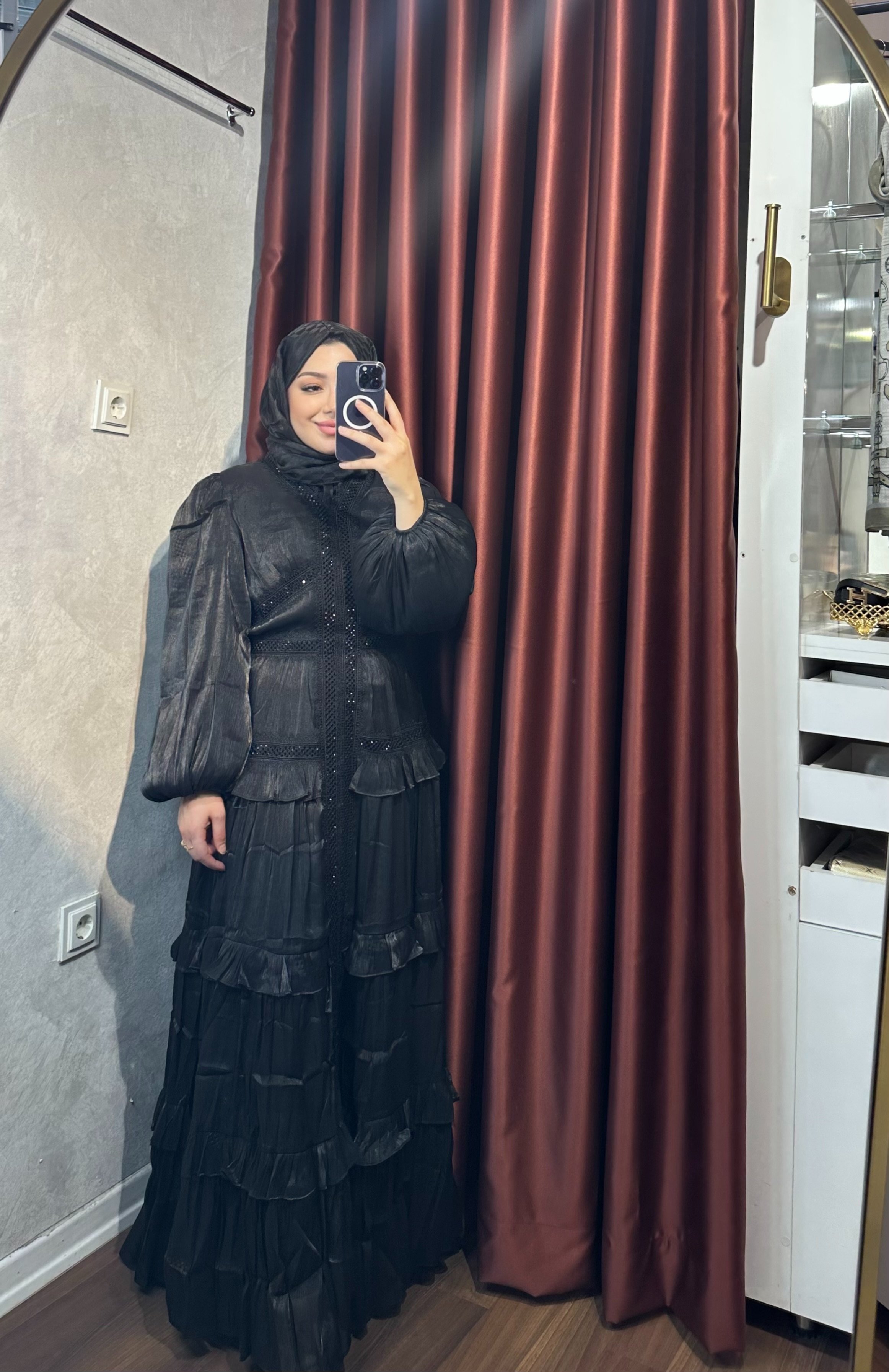 İthal Taşlı Elbise - Siyah