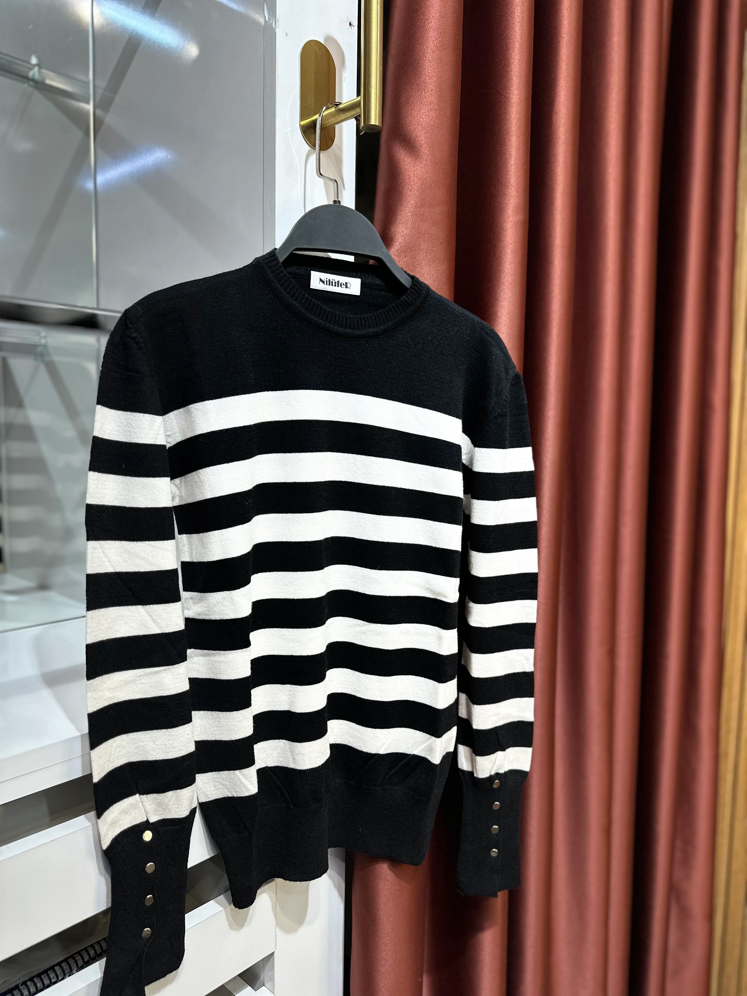 Çizgili Merserize Triko - Siyah-Beyaz