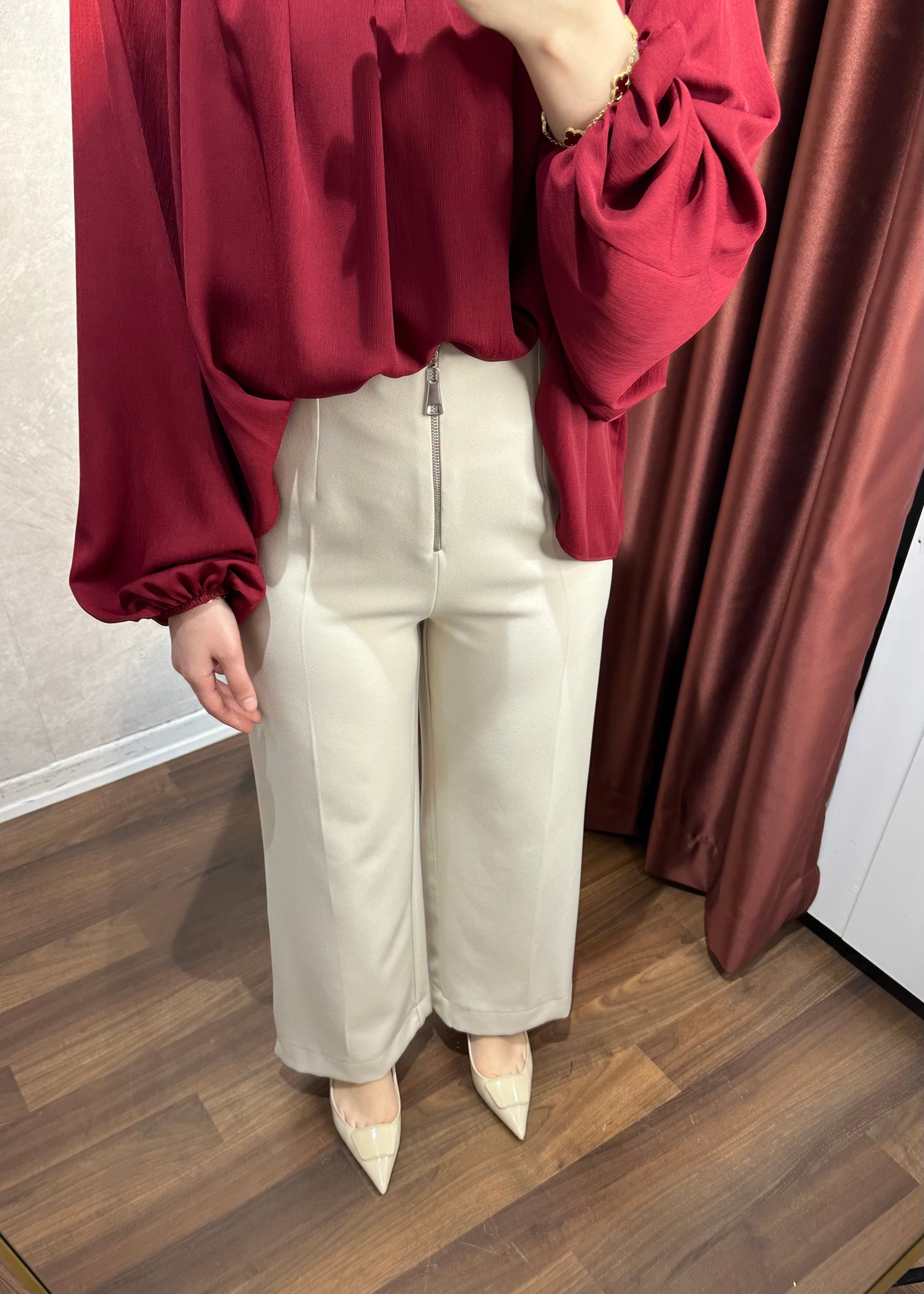 Fermuarlı Premium Pantolon - Krem