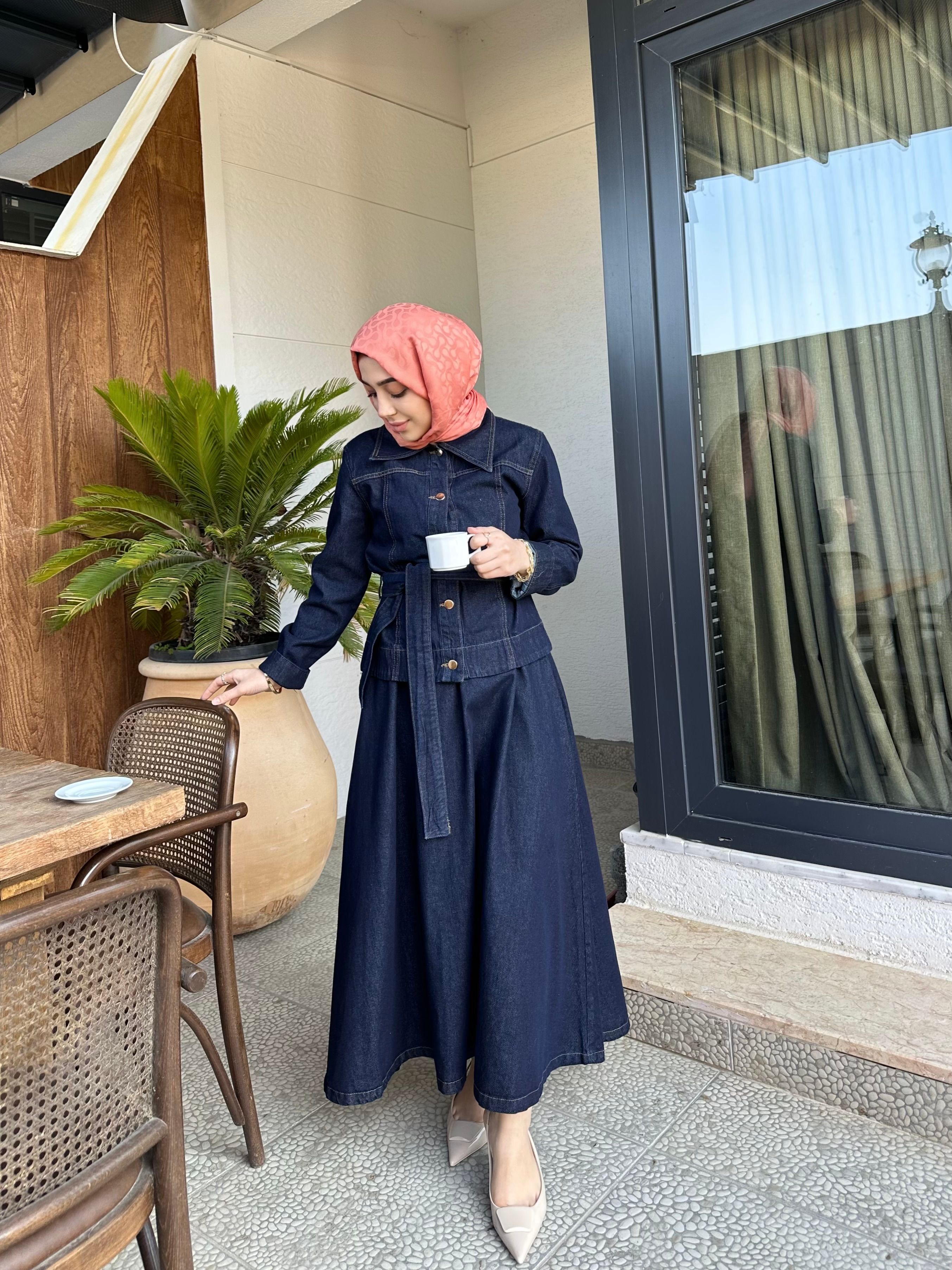 Premium Denım Ceket Etek Takım