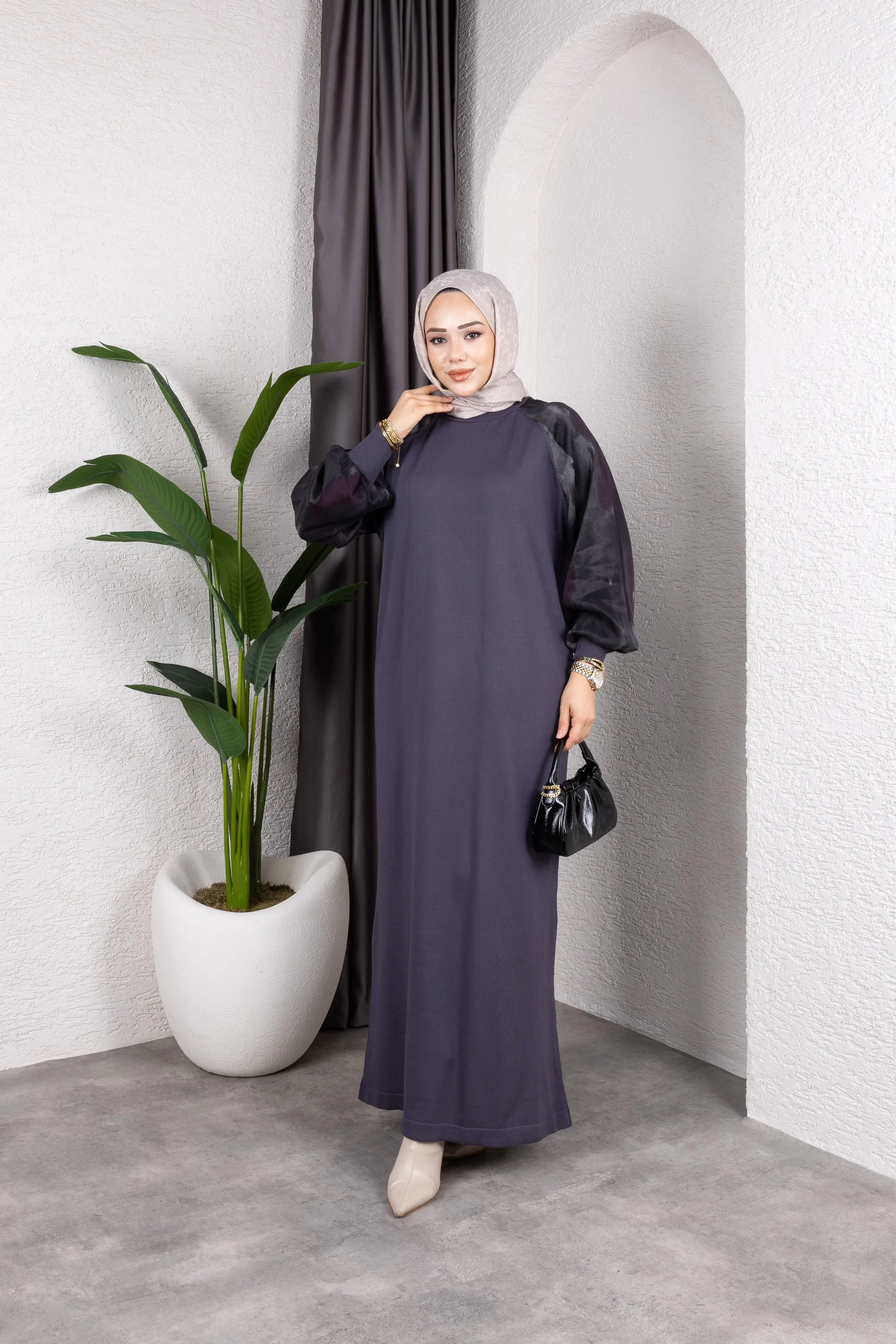 Kolu Desenli Merserize Elbise