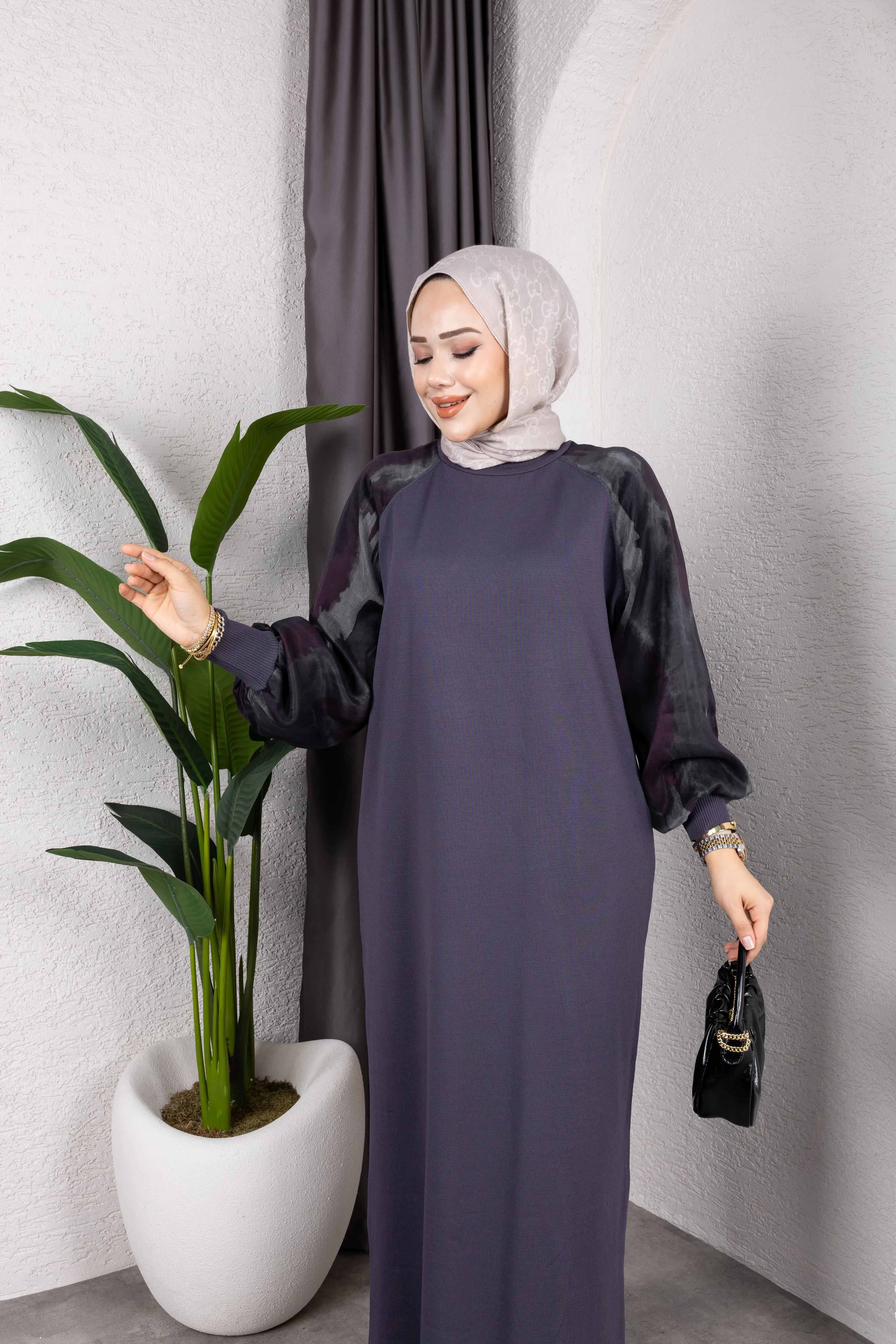 Kolu Desenli Merserize Elbise