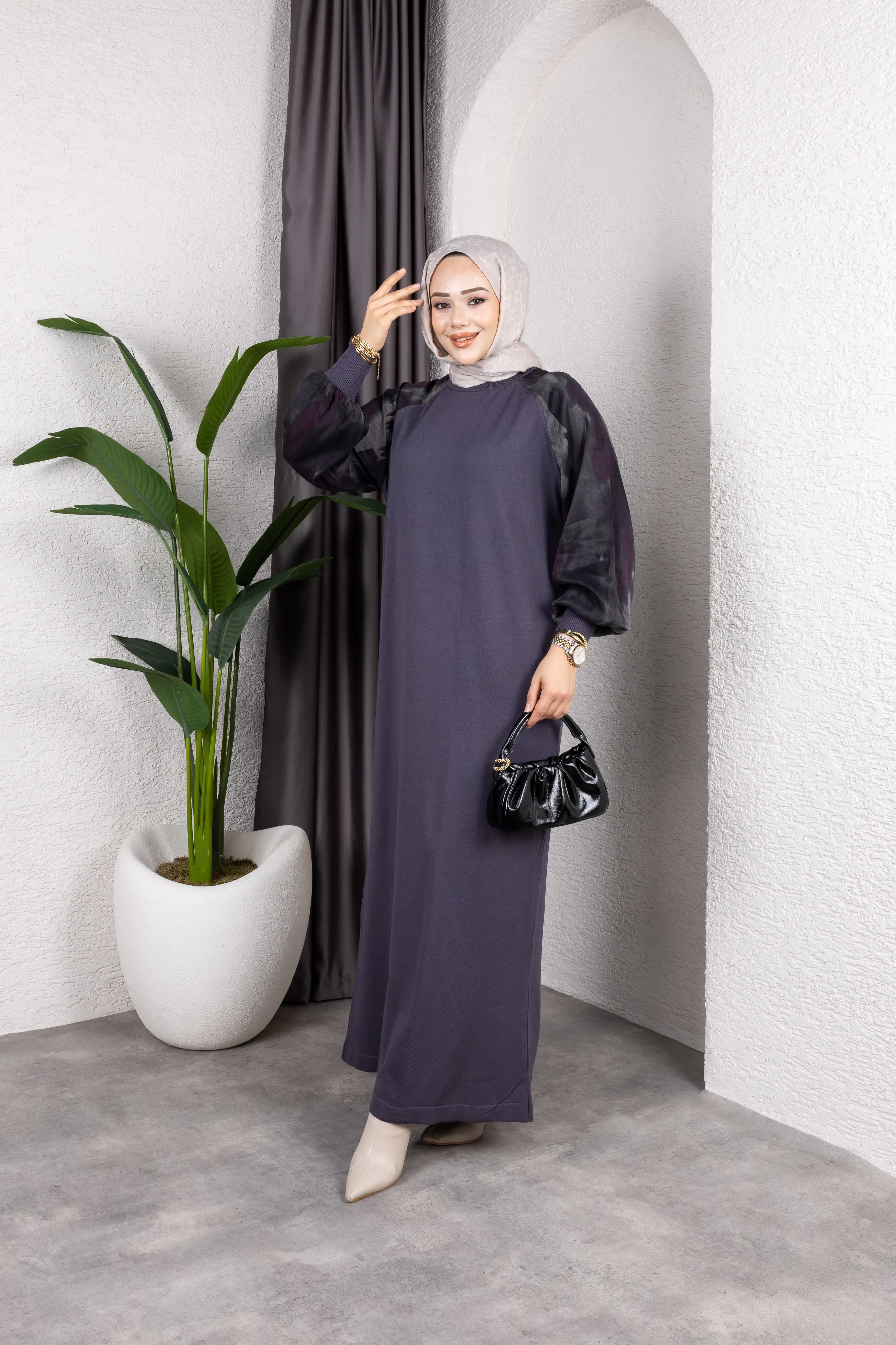 Kolu Desenli Merserize Elbise