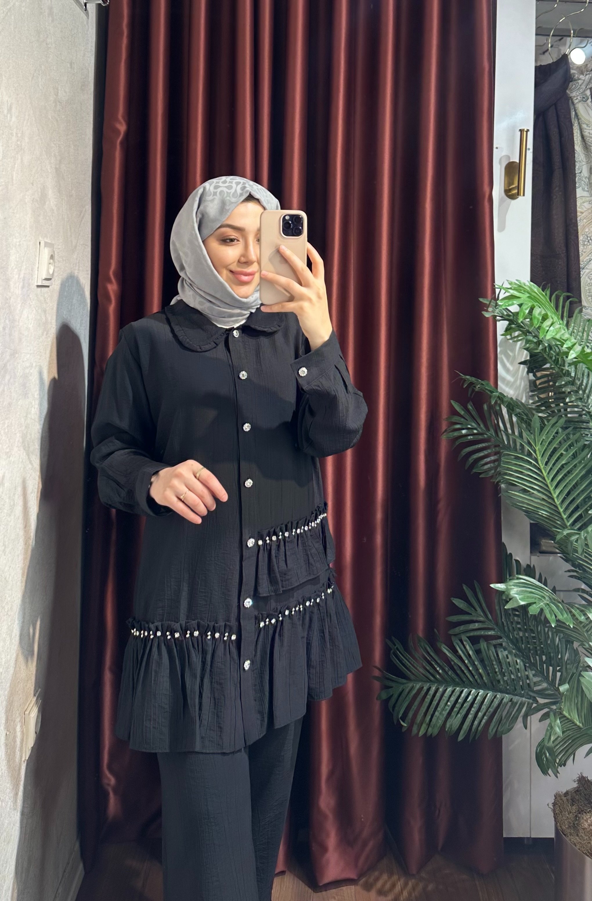İnci Fırfır Takım - Siyah