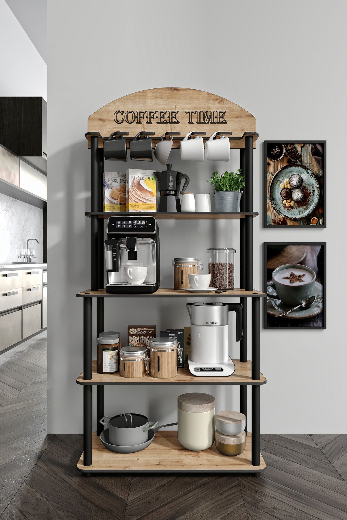 COFFEE TIME ÇOK AMAÇLI DOLAP KAHVE KÖŞESİ SAFİR MEŞE