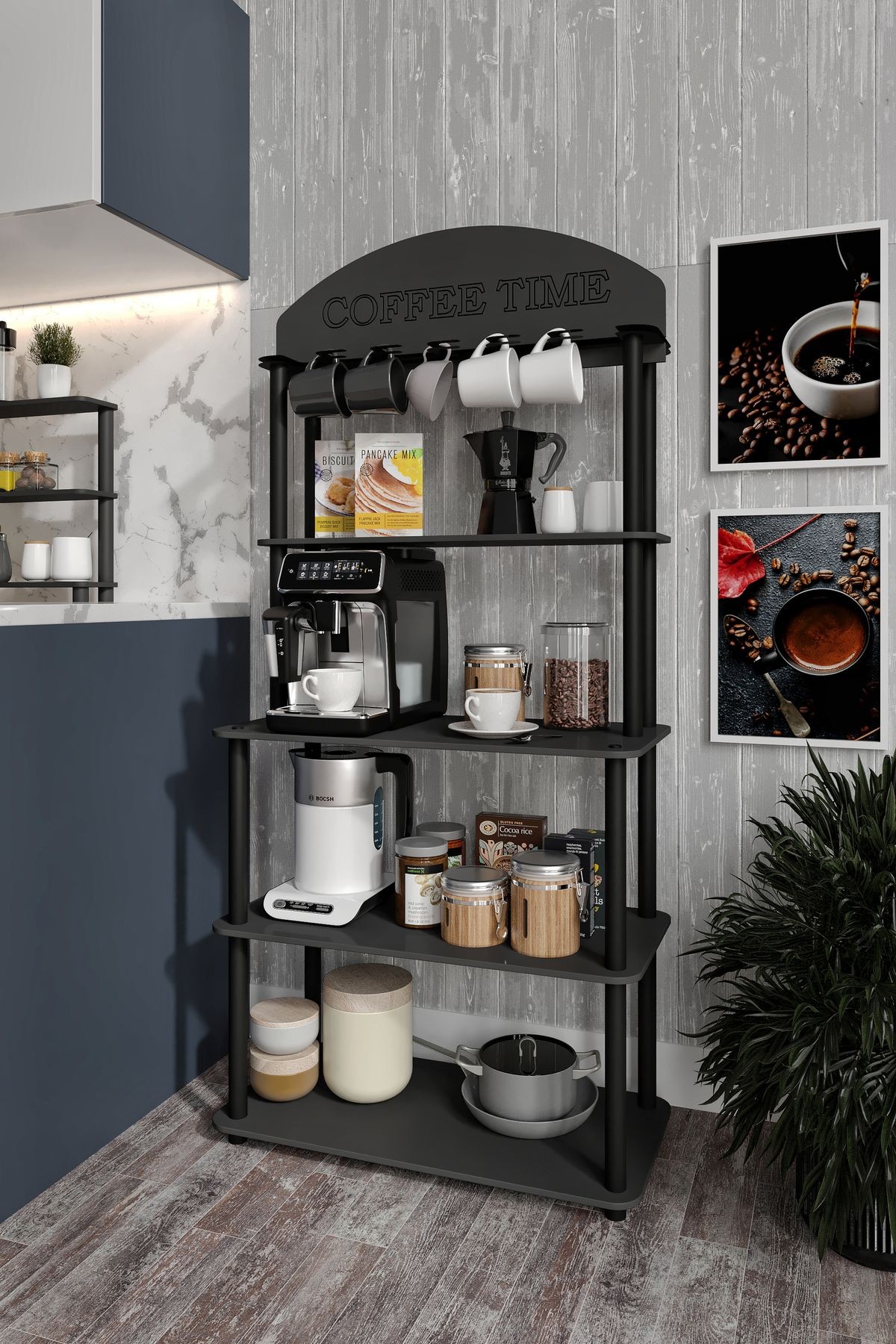 Dekoratif MASİVO KAHVE KÖŞESİ COFFEE TİME 33 CMx68 CM Dikdörtgen Çok Amaçlı Raf SİYAH