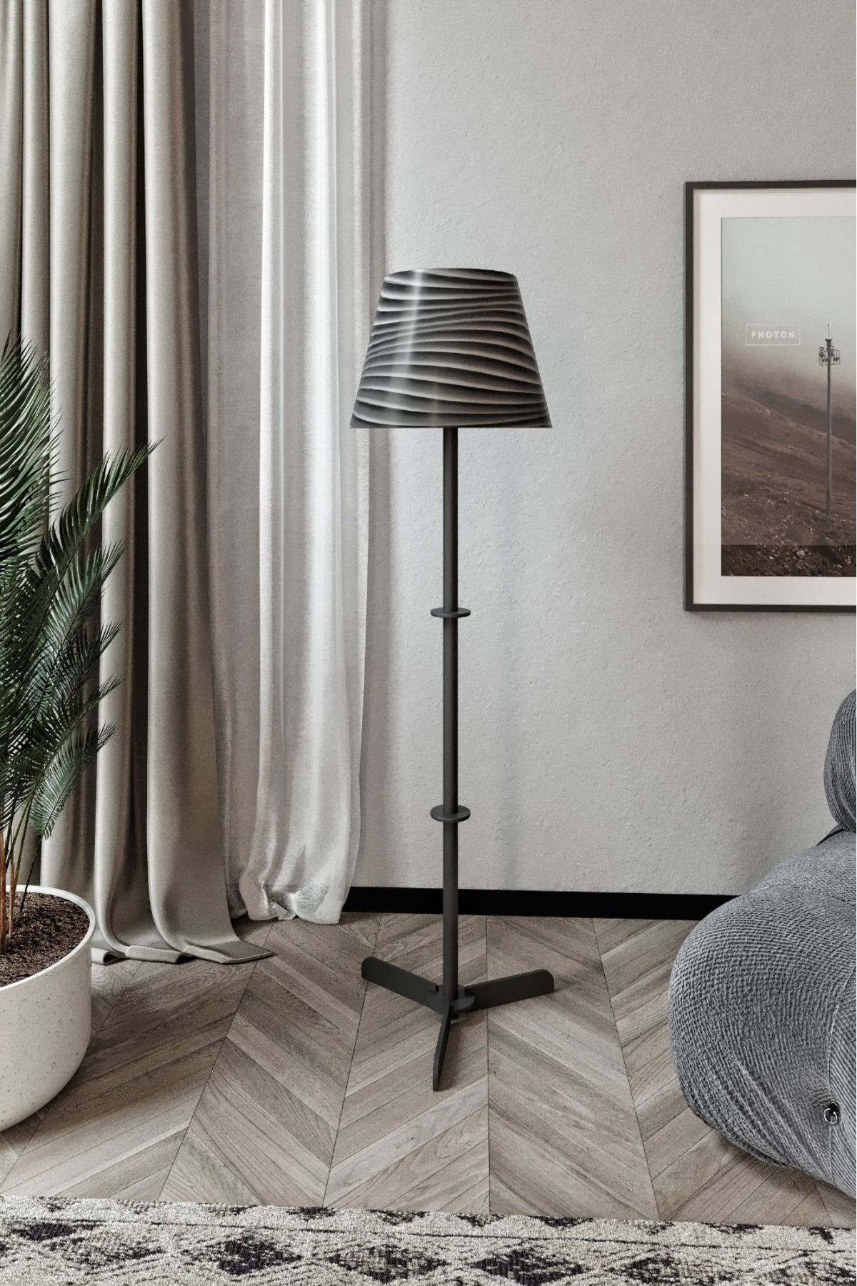 ARZUM HOME Dekoratif Novi Tek Ayaklı Lambader Revenge Gri Guaj