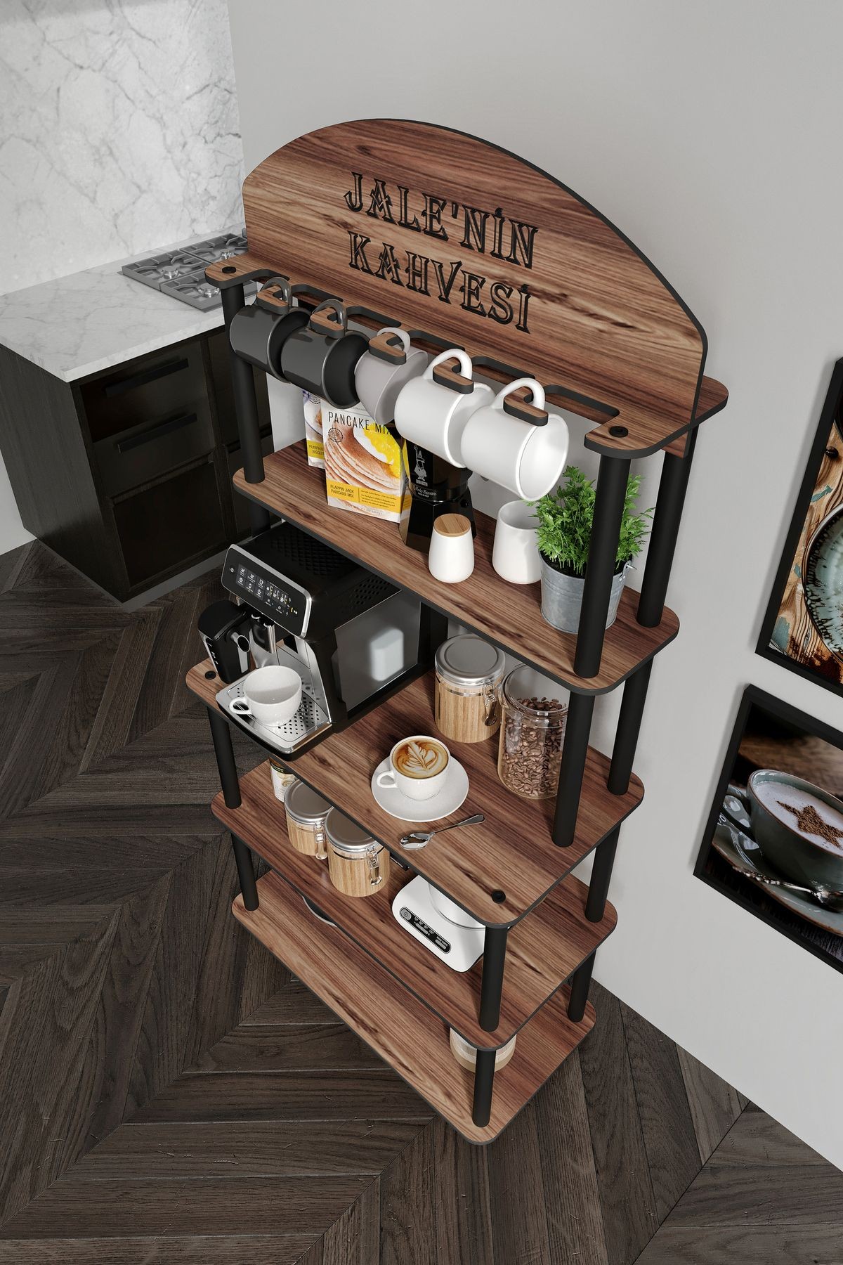 BOLLENTE Dekoratif Kişiye Özel Isminize Özel Kahve Köşesi Madran Ceviz 34CMX69CM
