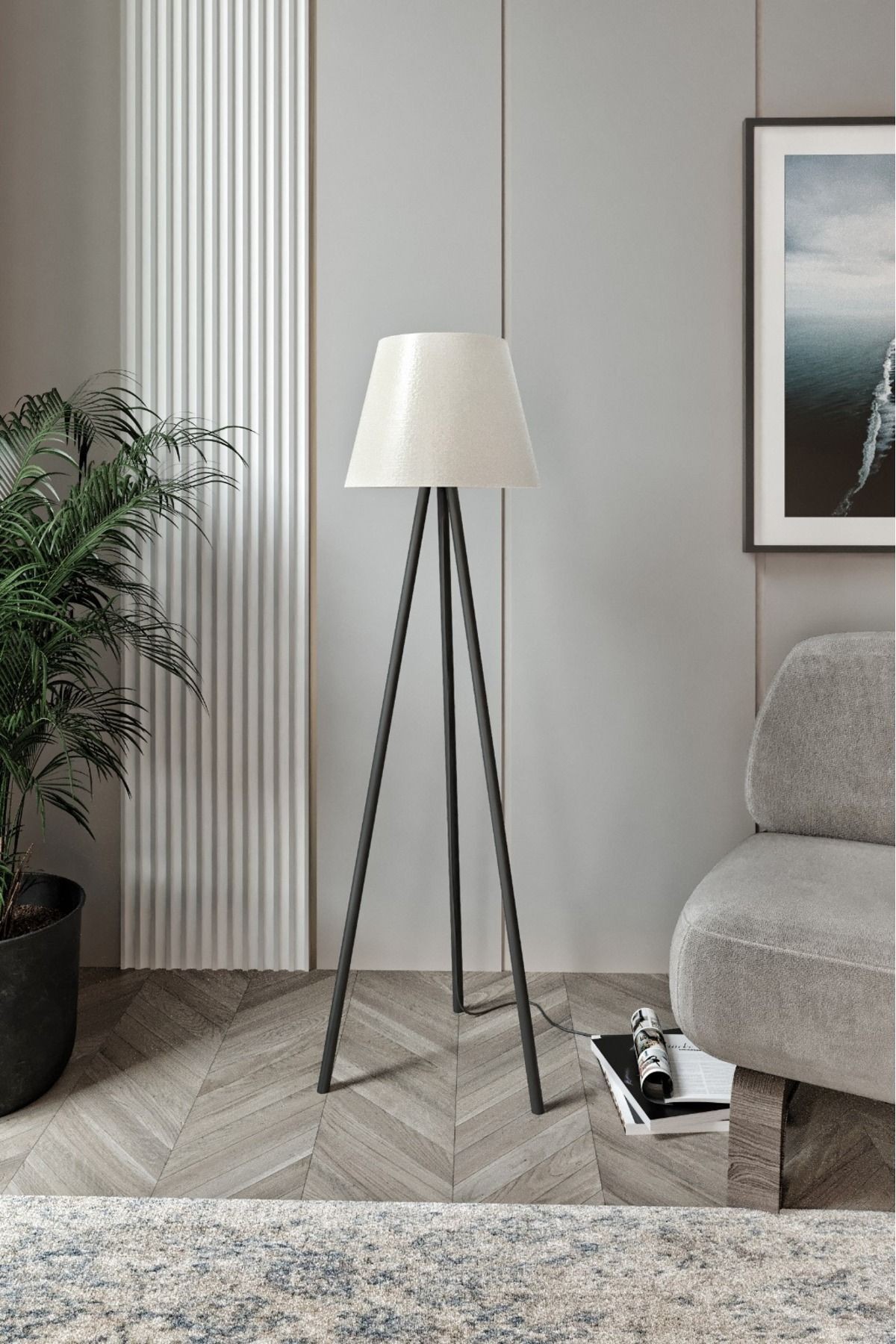3 Dekoratif LİGHTING TİME 3 Ayaklı Lambader KREM