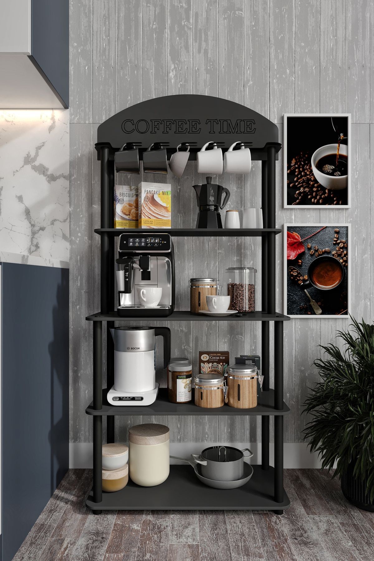 Dekoratif MASİVO KAHVE KÖŞESİ COFFEE TİME 33 CMx68 CM Dikdörtgen Çok Amaçlı Raf SİYAH