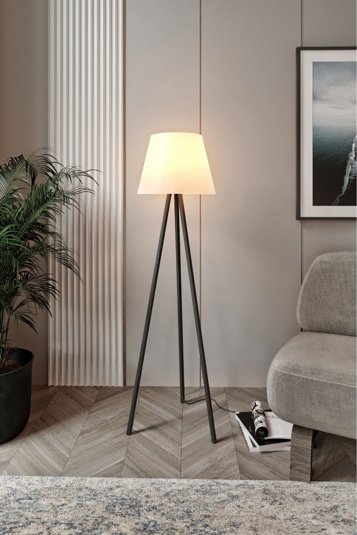 3 Dekoratif LİGHTING TİME 3 Ayaklı Lambader KREM