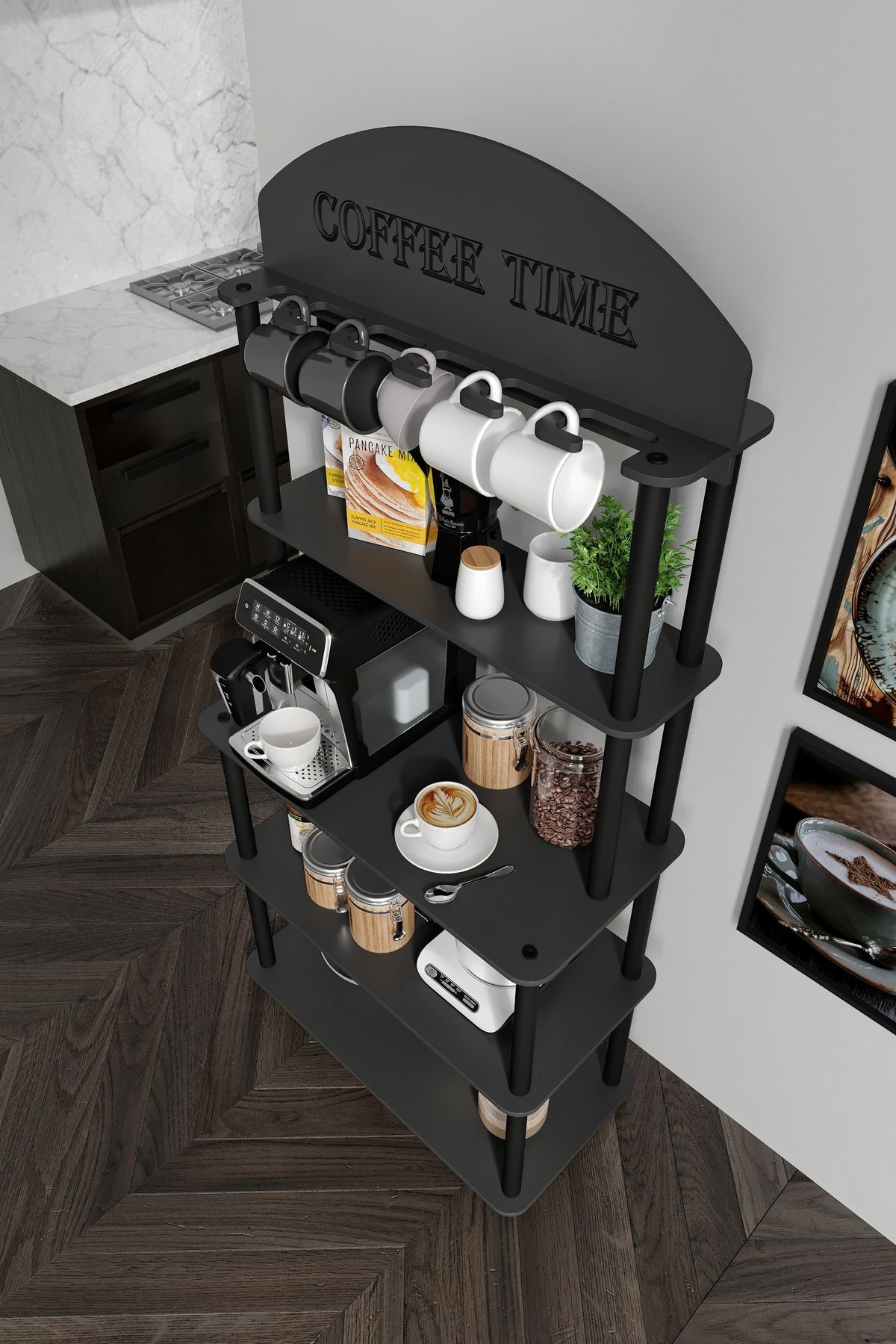 COFFEE TIME ÇOK AMAÇLI DOLAP KAHVE KÖŞESİ SİYAH
