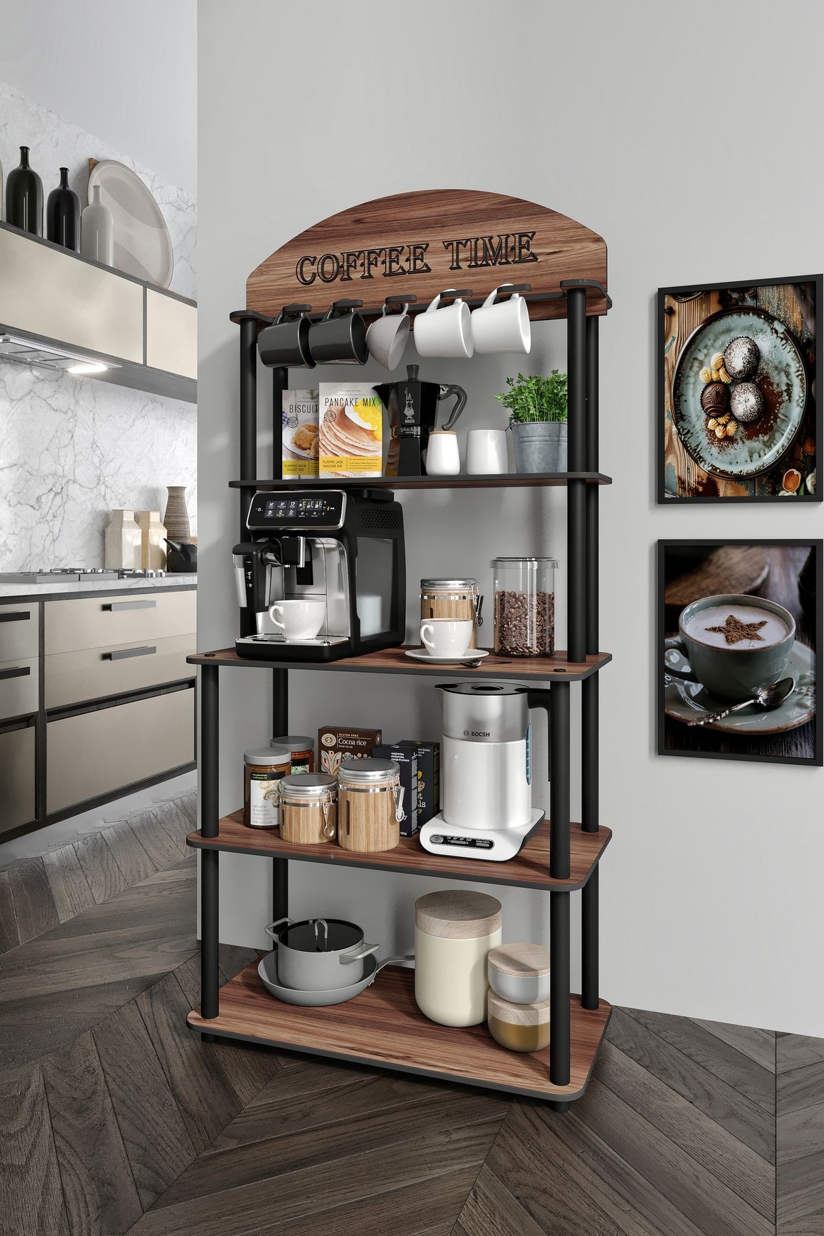 COFFEE TIME ÇOK AMAÇLI DOLAP KAHVE KÖŞESİ MADRAN CEVİZ