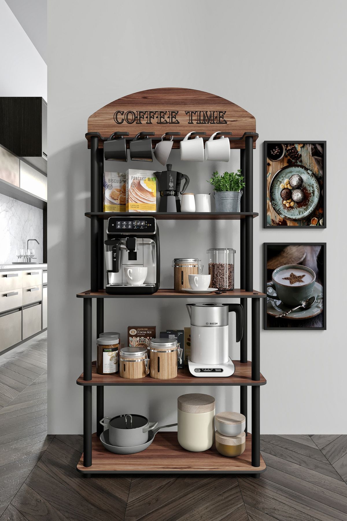 COFFEE TIME ÇOK AMAÇLI DOLAP KAHVE KÖŞESİ MADRAN CEVİZ