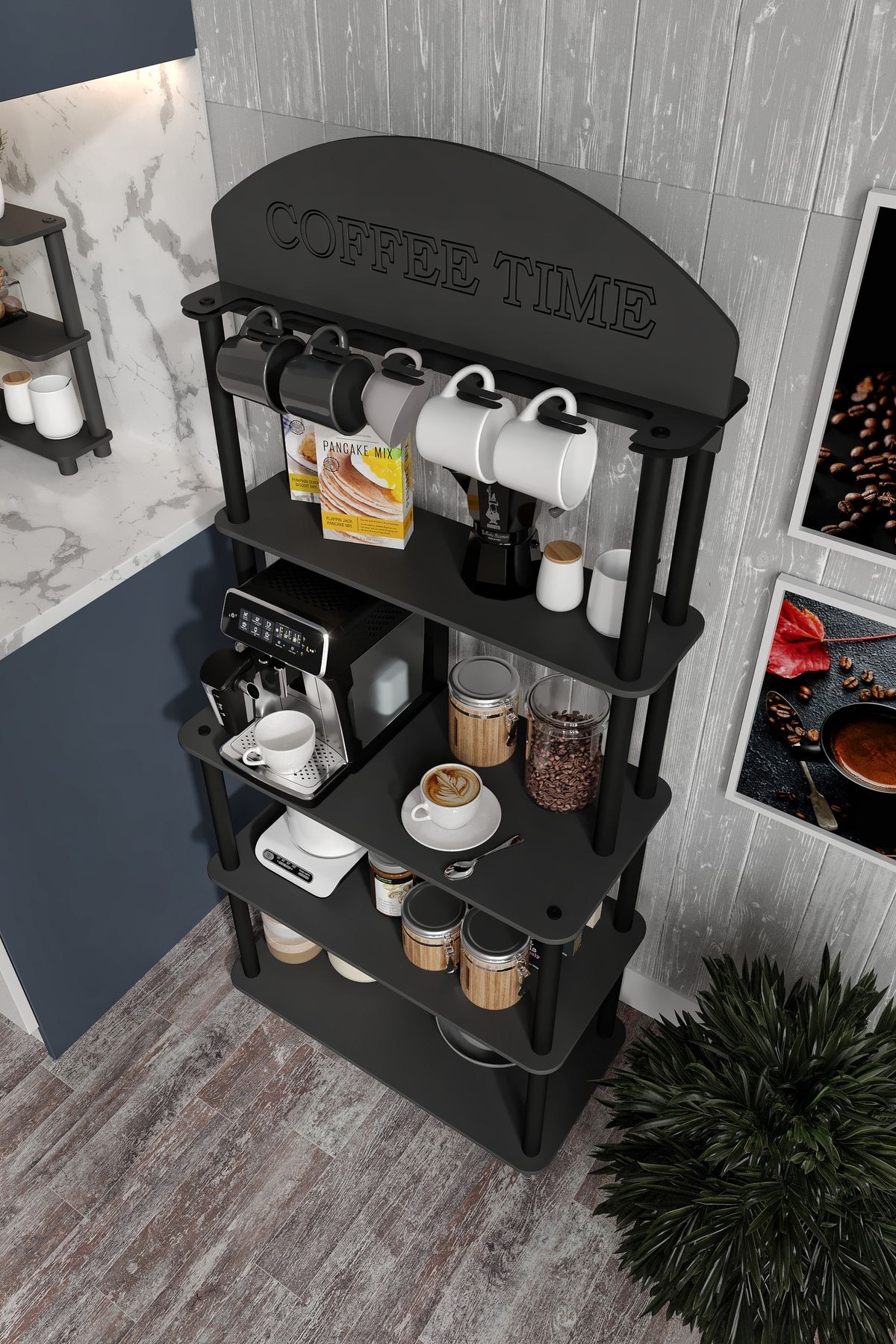 Dekoratif MASİVO KAHVE KÖŞESİ COFFEE TİME 33 CMx68 CM Dikdörtgen Çok Amaçlı Raf SİYAH