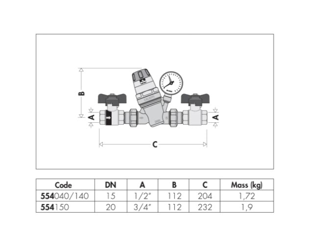 Kazan Dolum Vanası Manometreli  3/4" Caleffi 554150