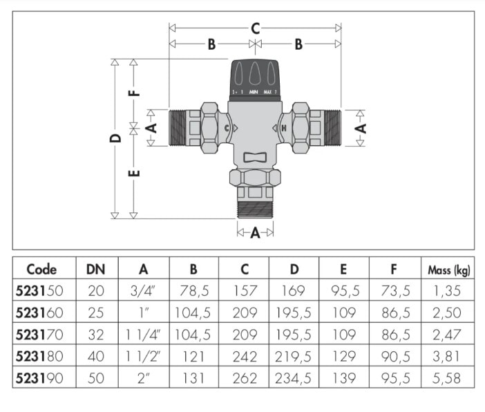 Karışım Vanası 1 1/4" 35-65 C Caleffi 523173 