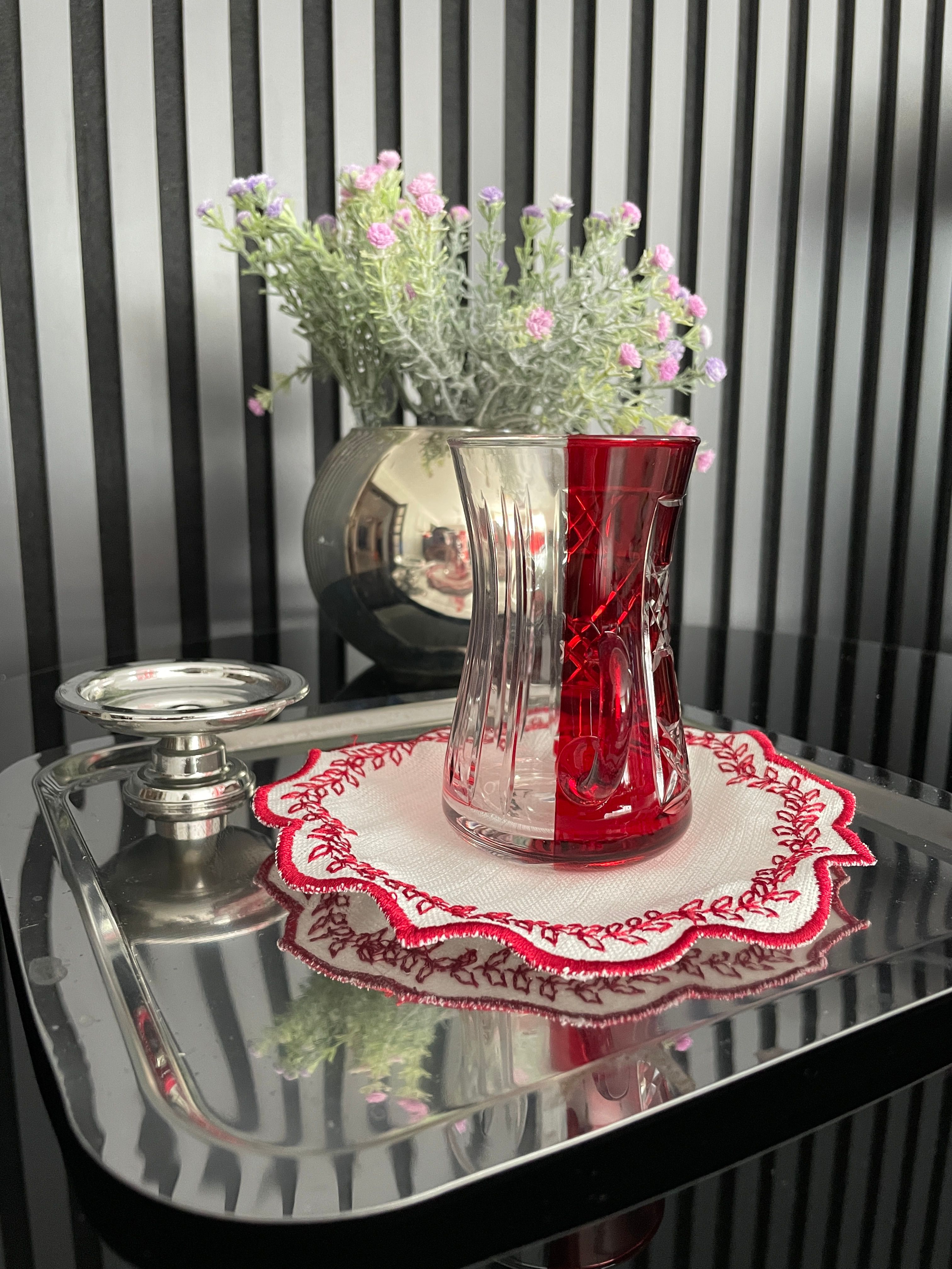 6’lı Wicker Çift Renkli Çay Bardağı