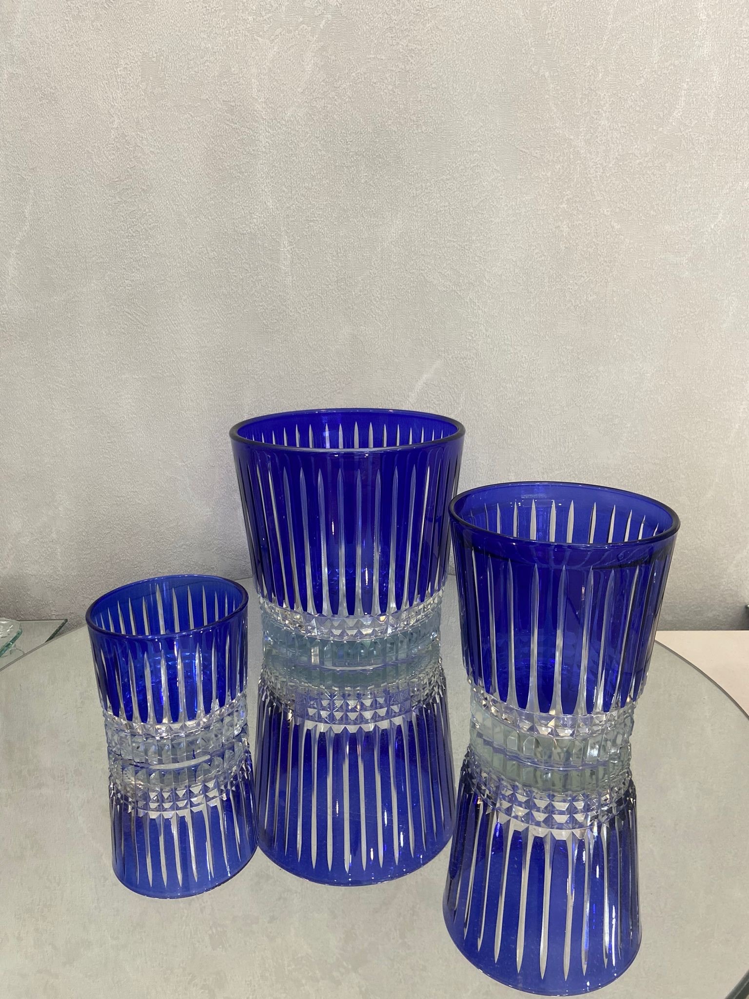 2’li Kristal Kesme Lacivert Vazo/Saksı