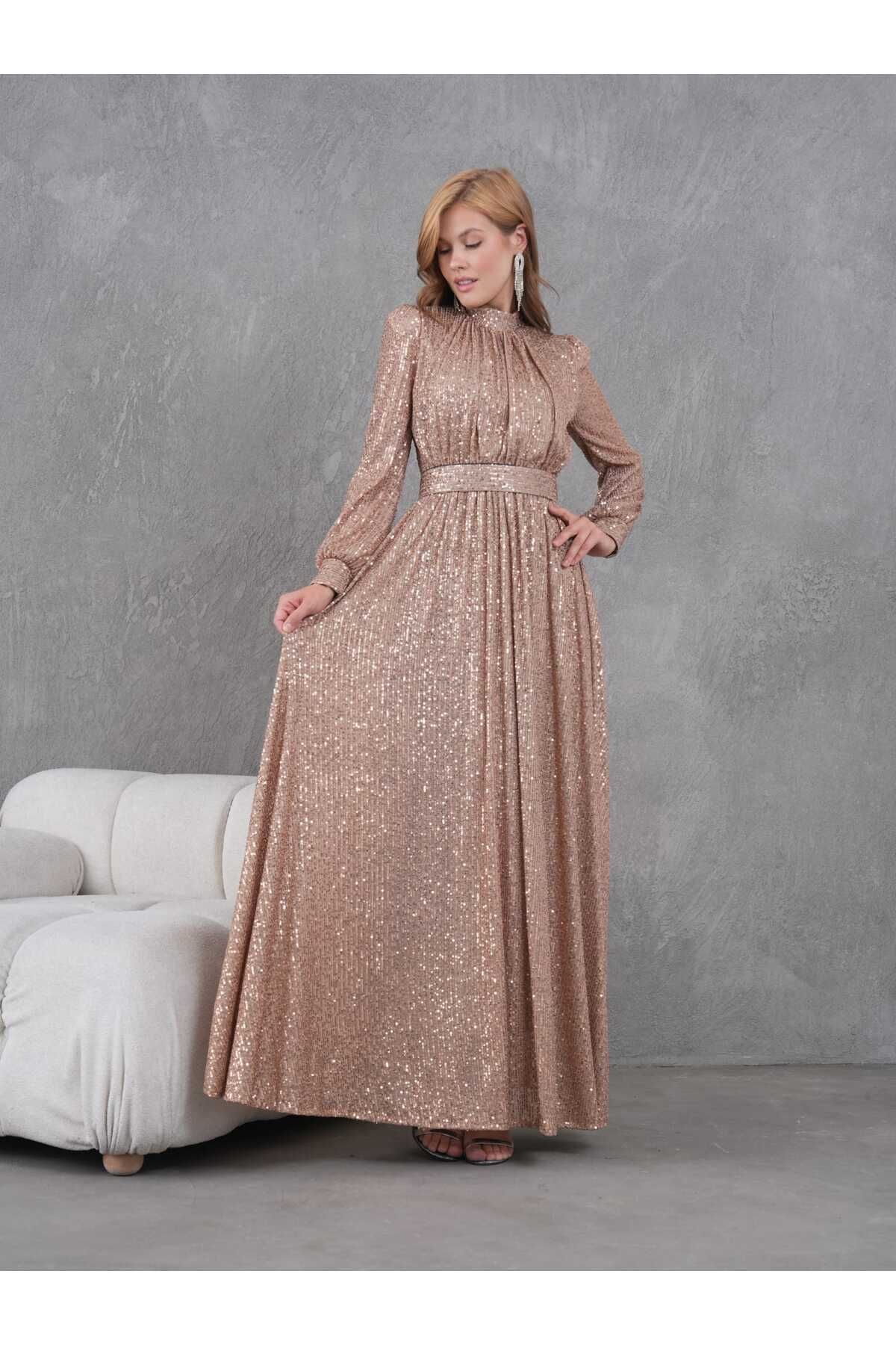 Abiye Pul Payetli Elbise - taş
