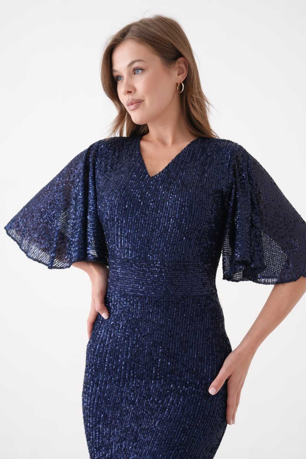 Abiye Pul Payet Kısa Kol Elbise