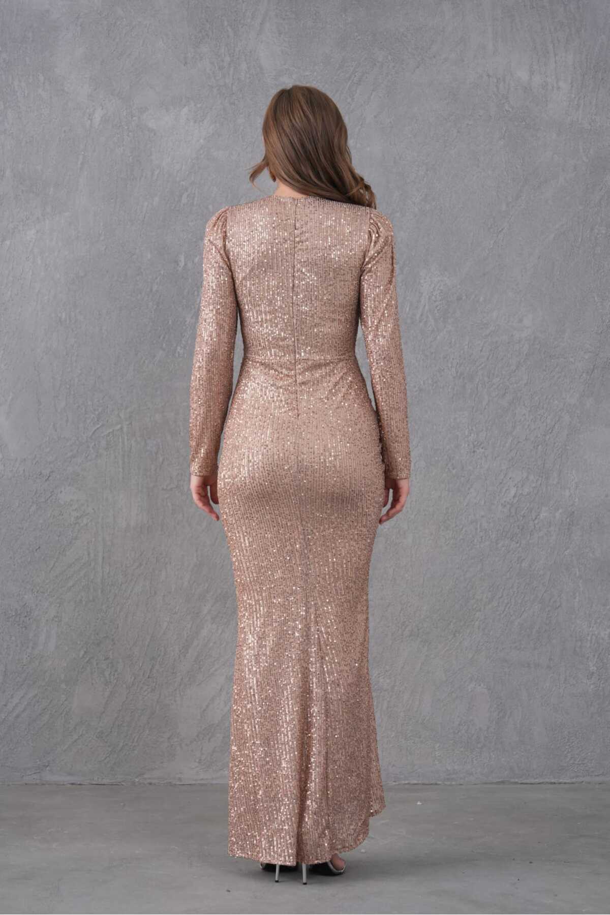 Bisiklet Yaka Uzun Abiye Elbise