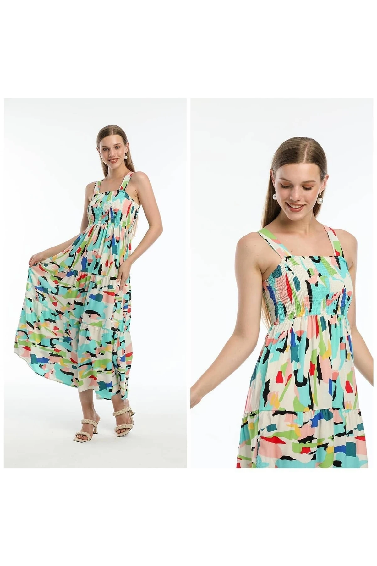 Gipeli Askılı Viskon Elbise