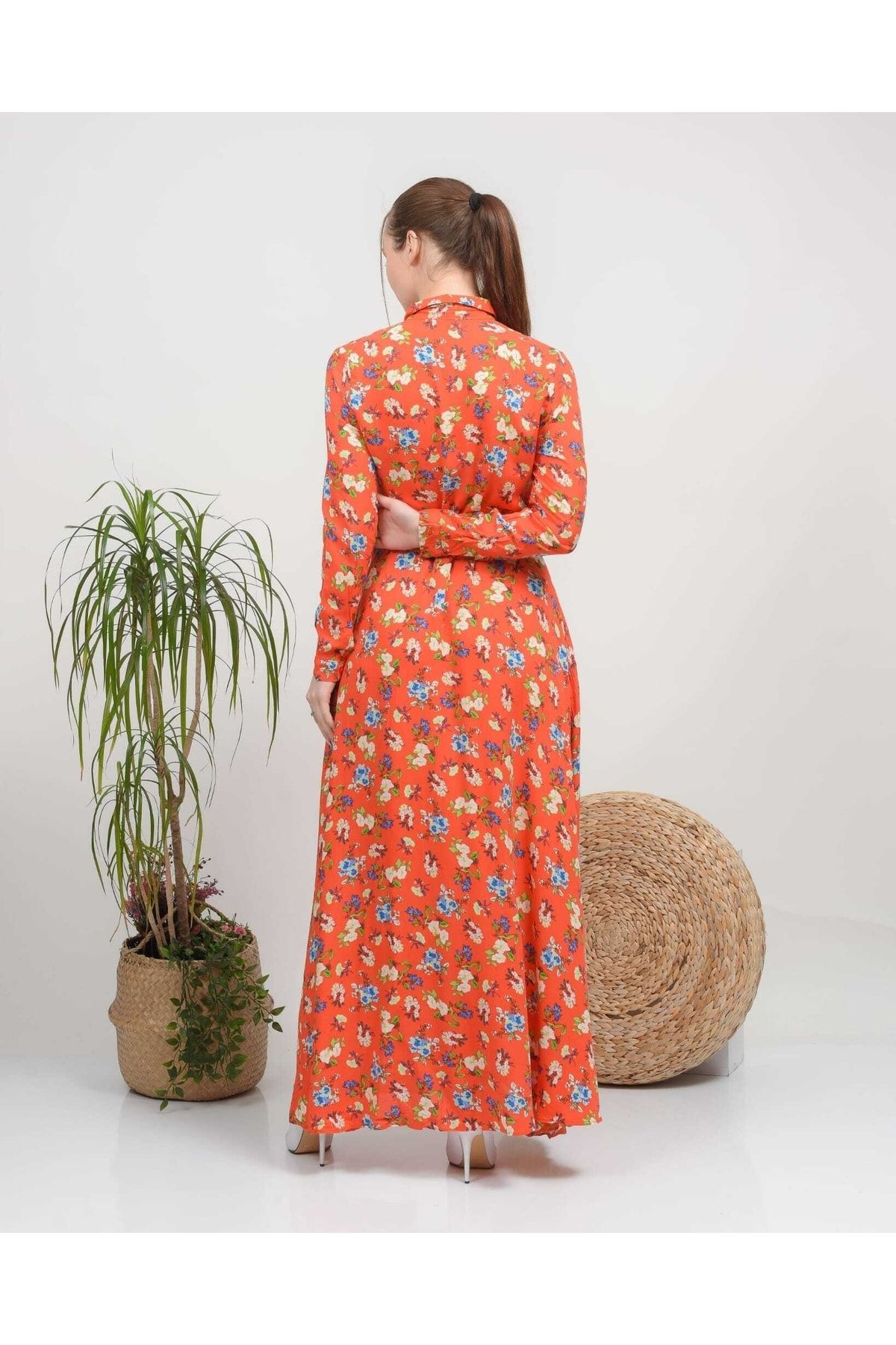 Gömlek Yaka Uzun Boy Viskon Elbise