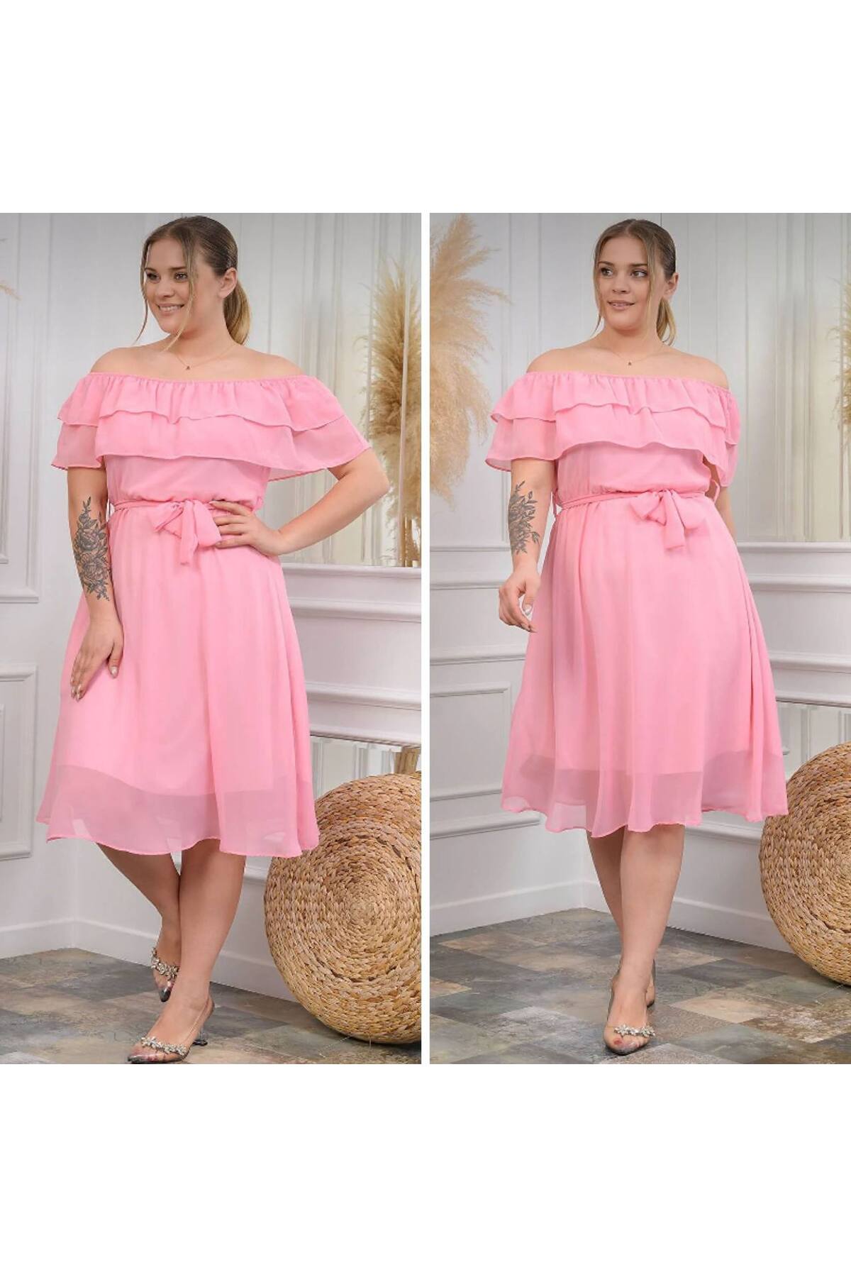 Madonna Yaka Şifon Elbise