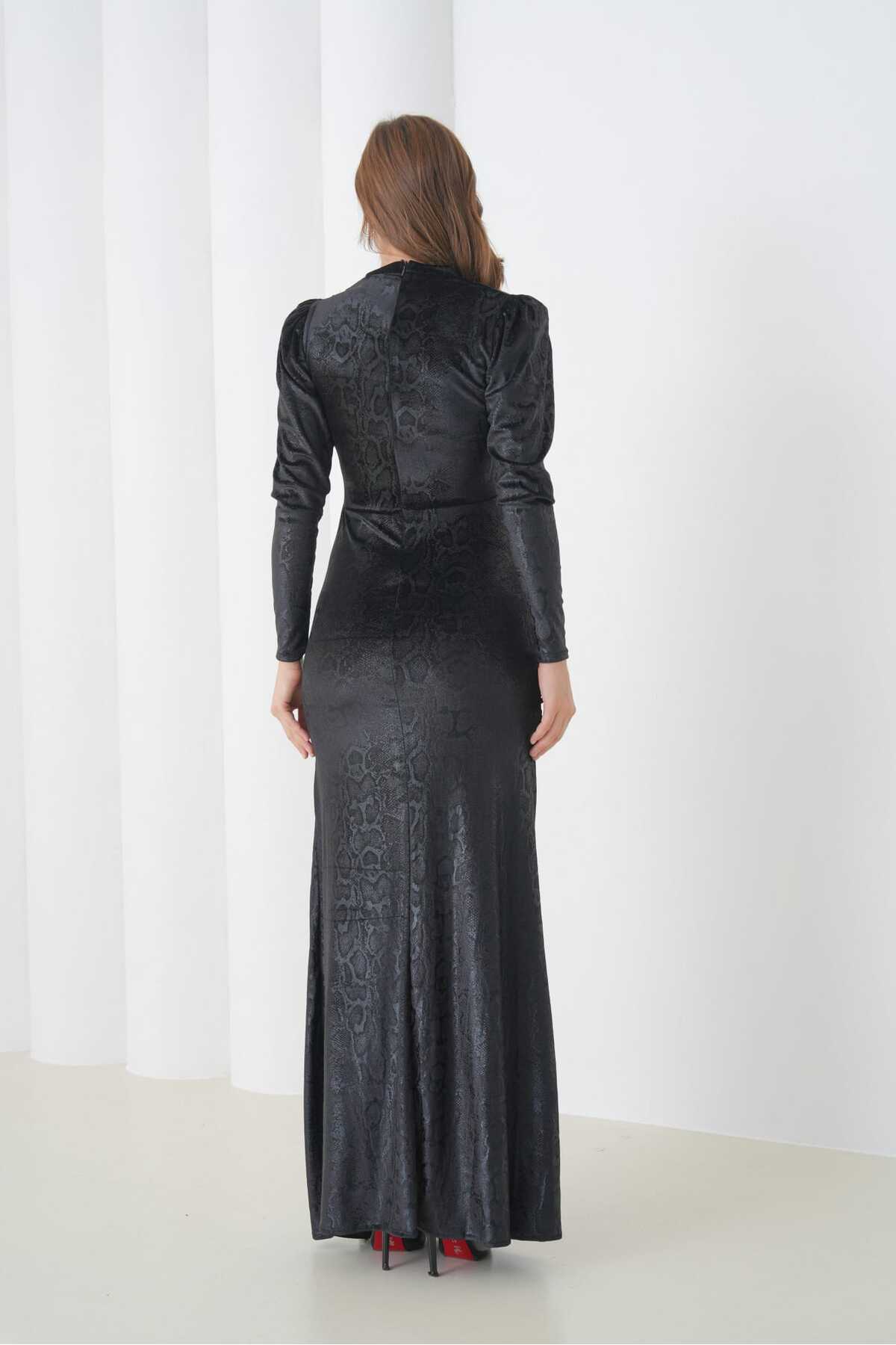 Kadife Baskılı Abiye Elbise