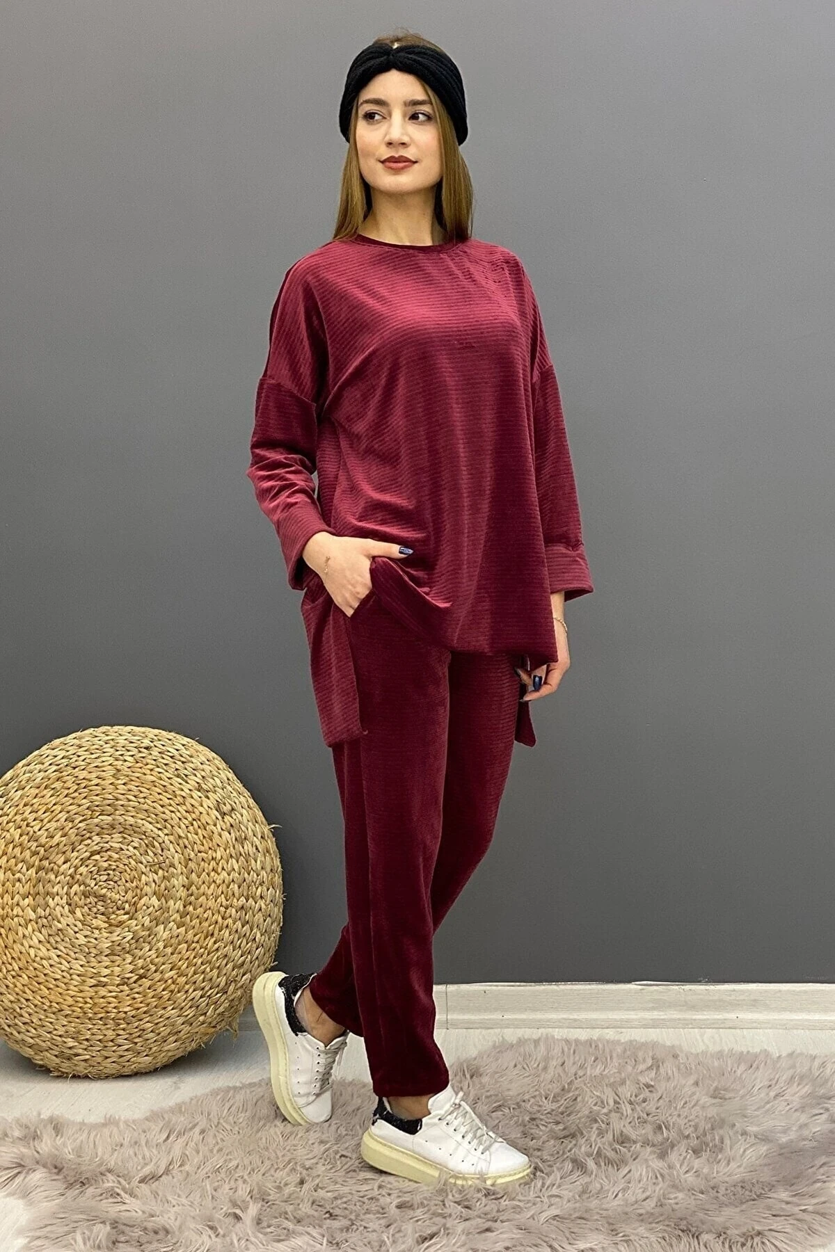 Kadın Bordo İthal Kadife Takım