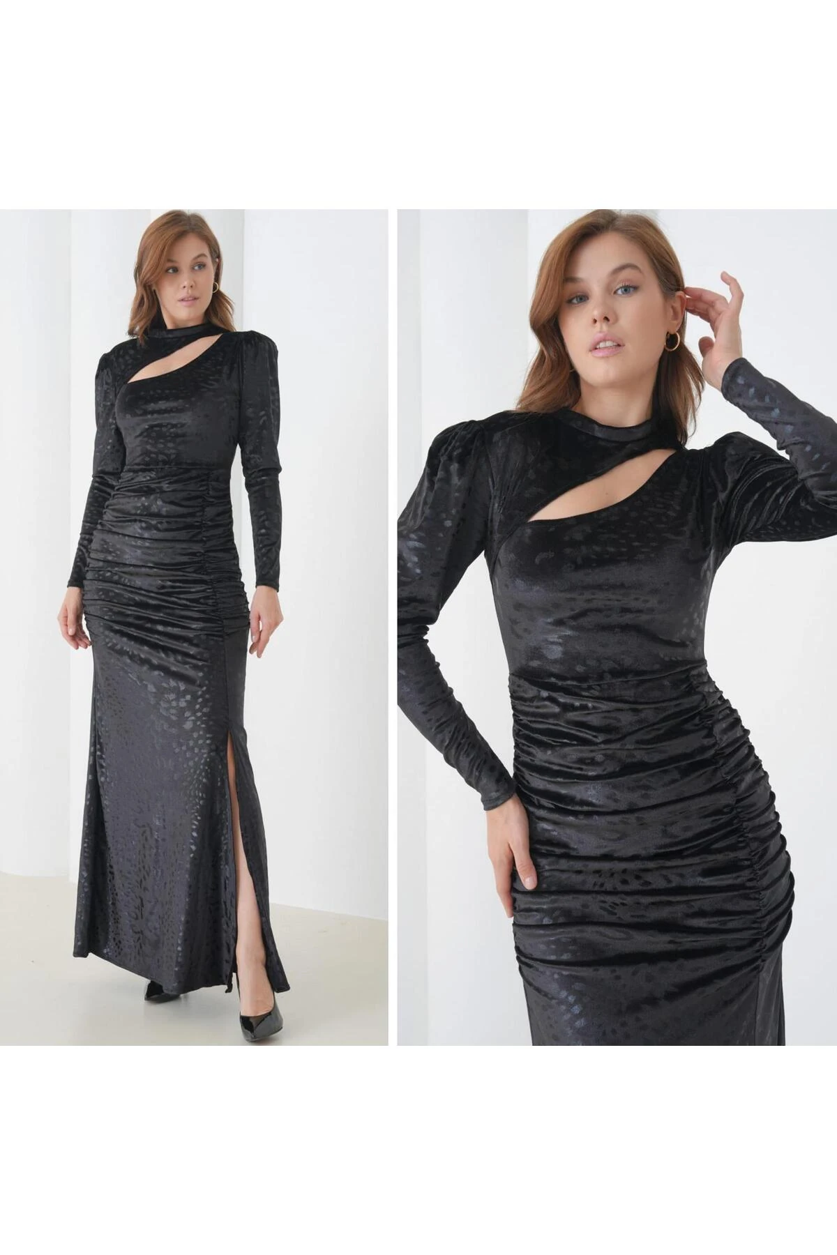 Kadife Baskılı Abiye Elbise - a1 desen