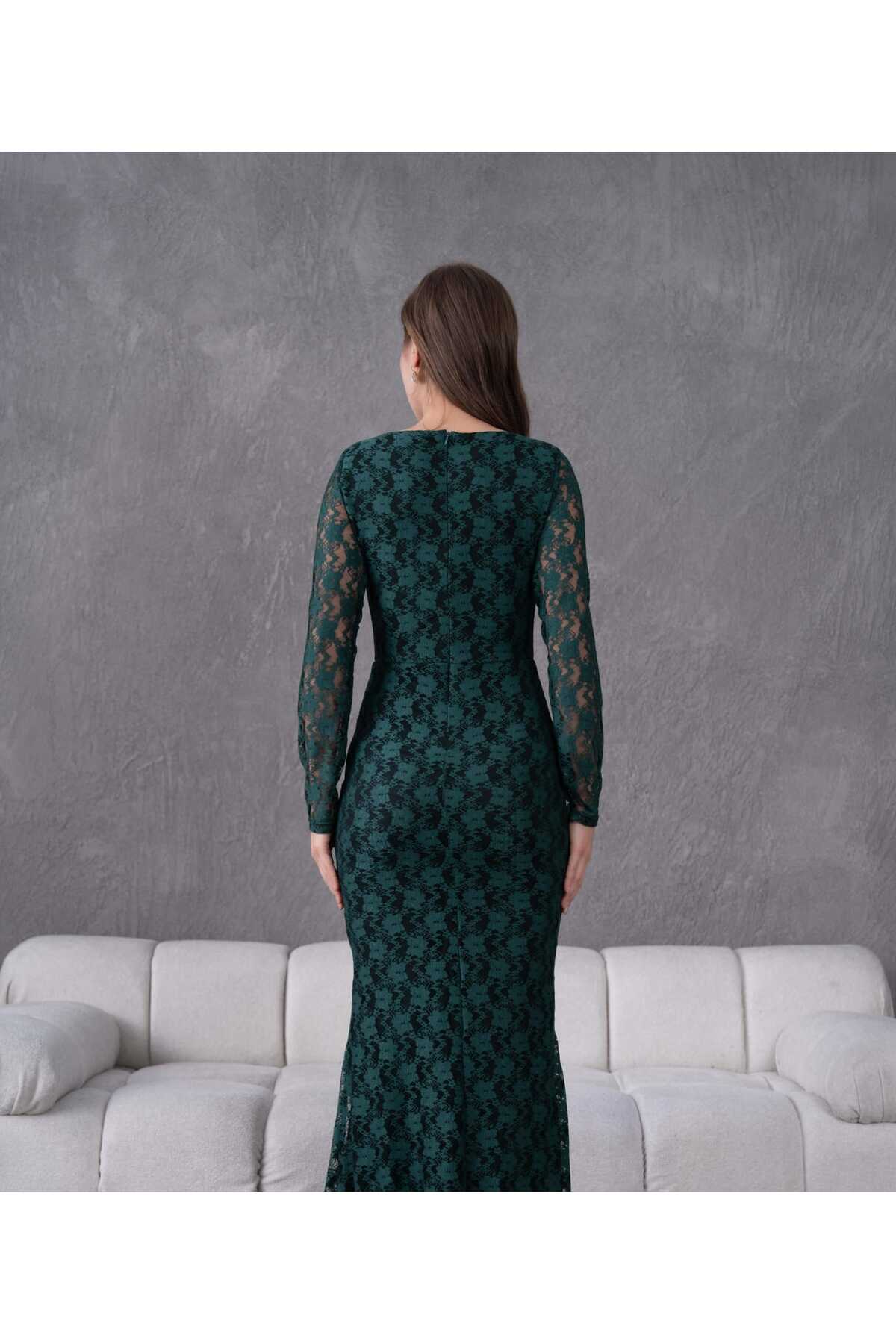 Likralı Dantel Abiye Elbise