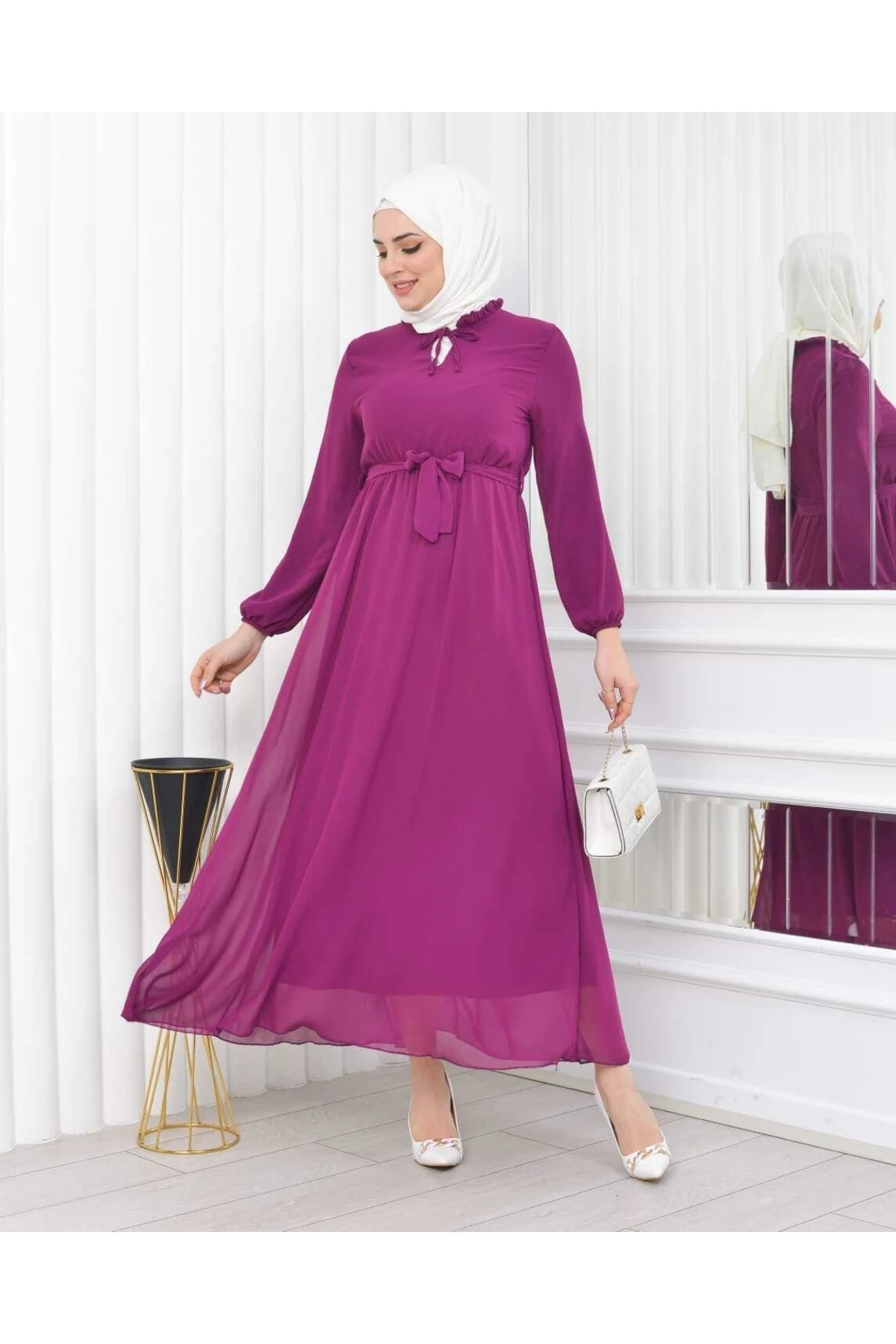 Boydan Astarlı 0 Yaka Düz Şifon