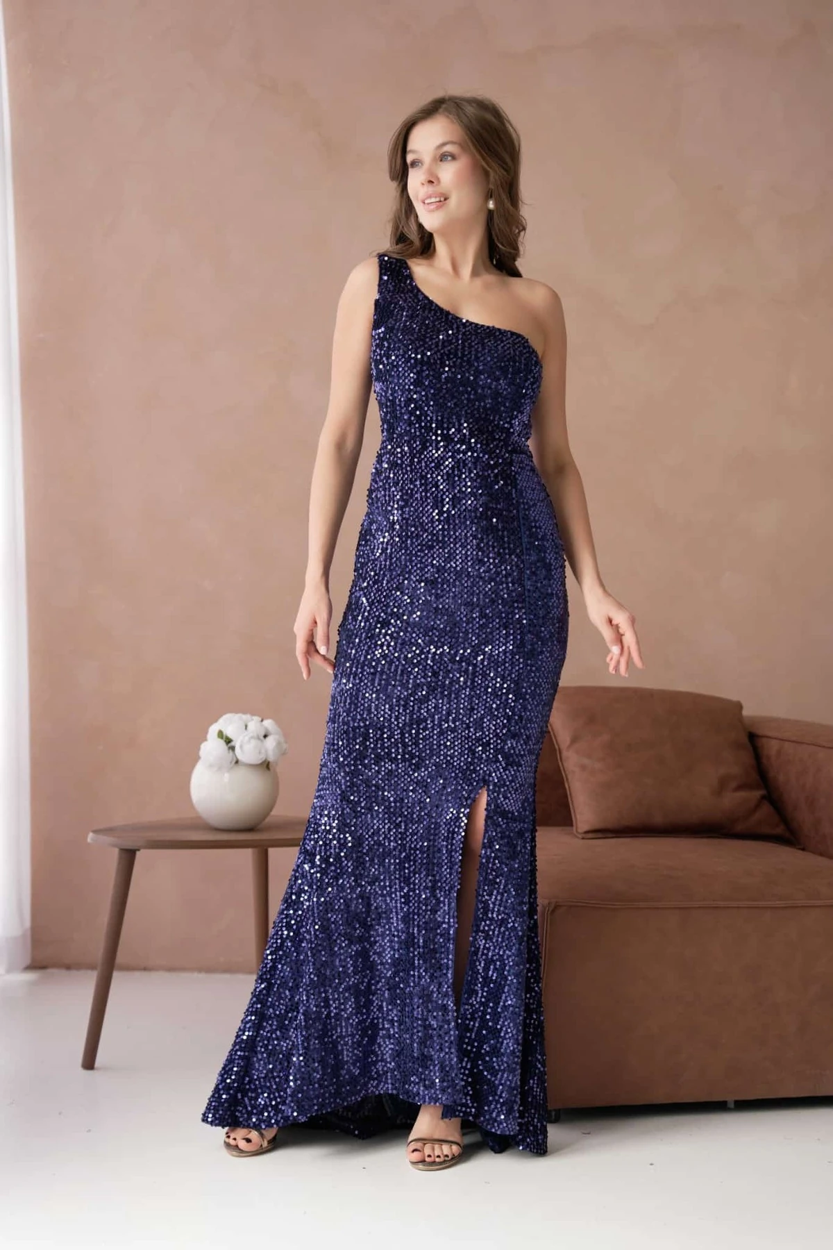 Tek Omuz Pulpayet Abiye Elbise