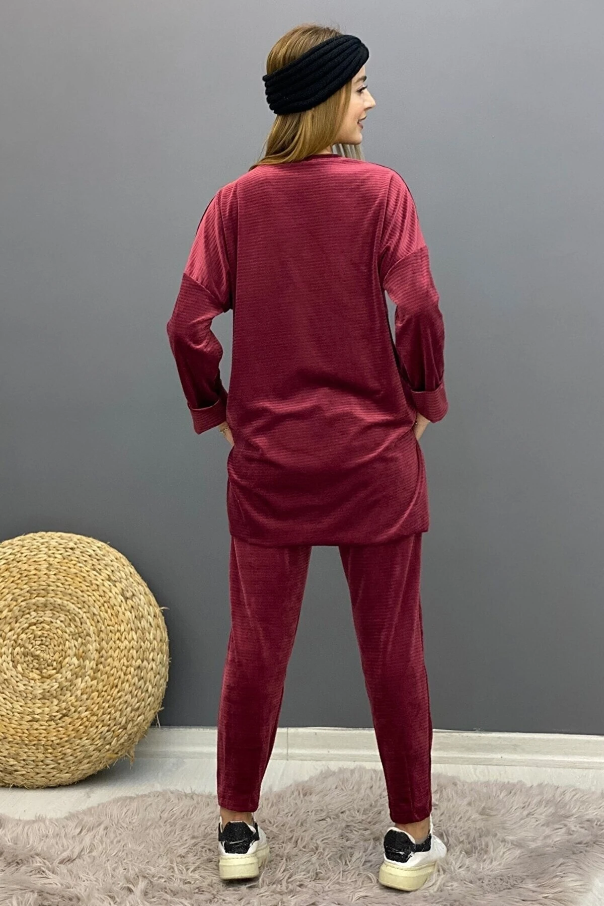 Kadın Bordo İthal Kadife Takım
