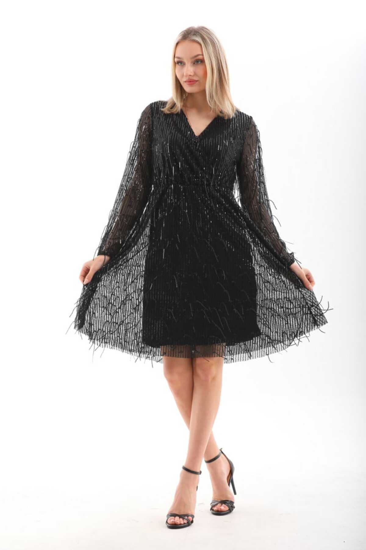 Saçaklı Pul Payet Elbise