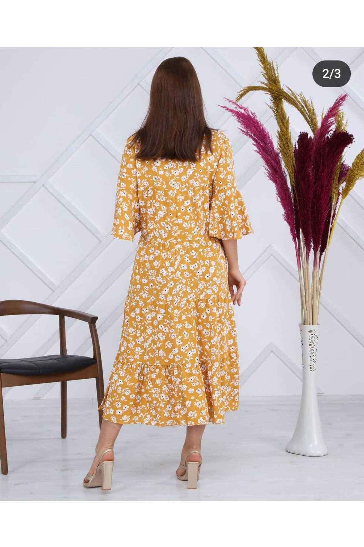 Arka Fermuarlı Viskon Elbise