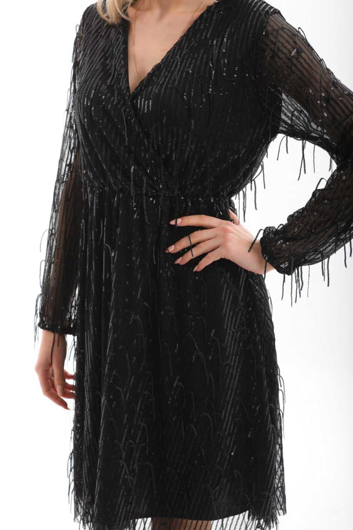 Saçaklı Pul Payet Elbise